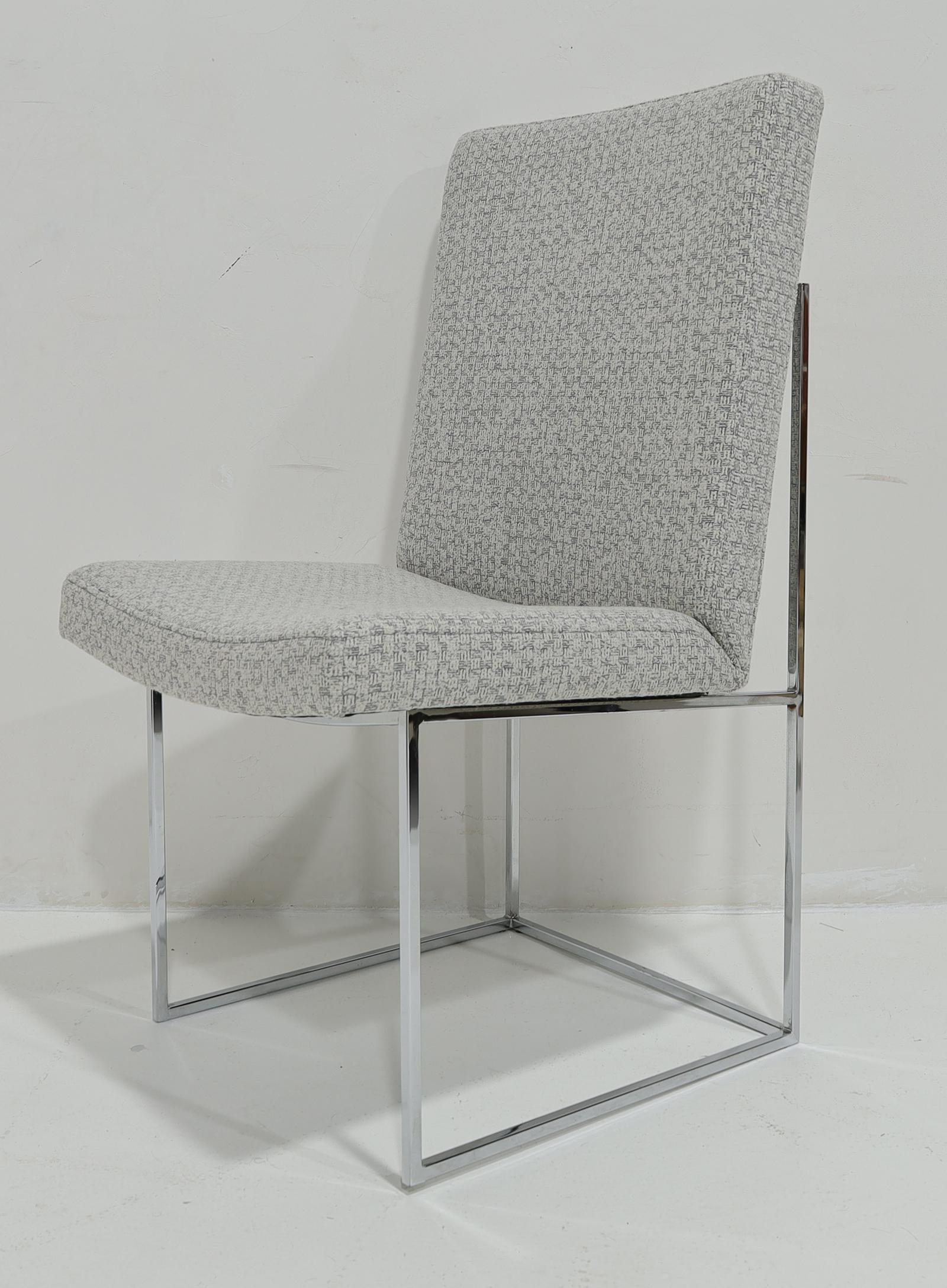 20th Century Milo Baughman Chrome Dining Chairs in Holly Hunt Wool For Sale
