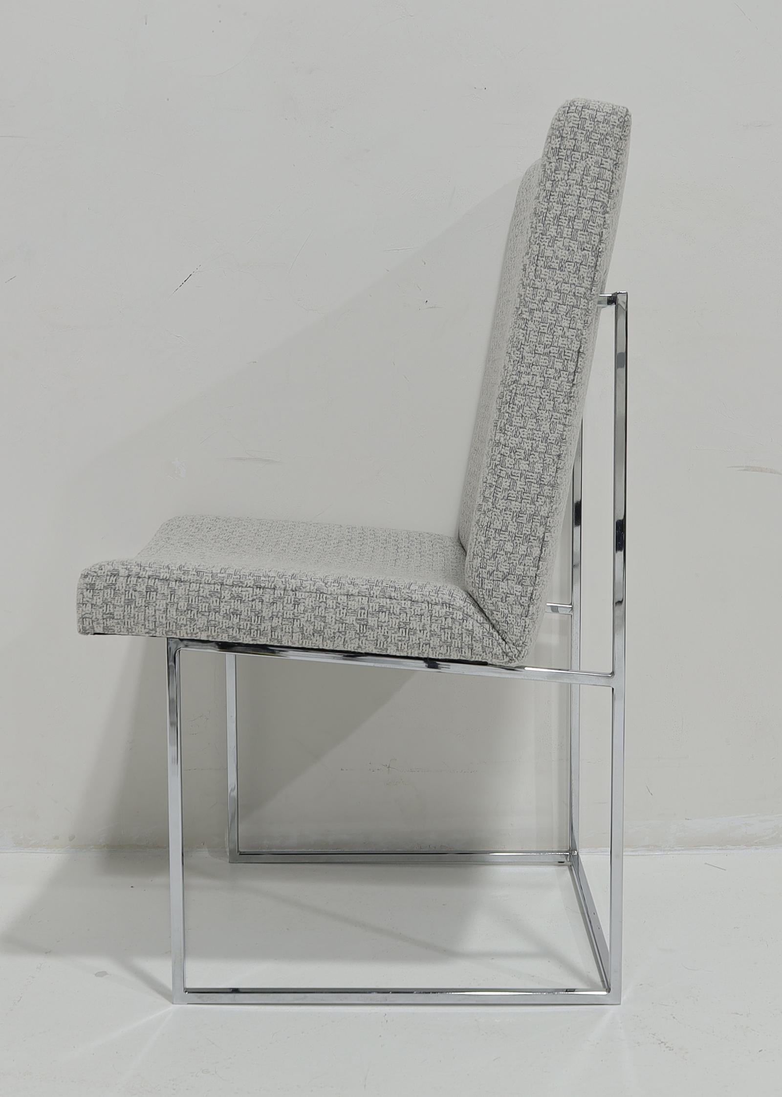 Upholstery Milo Baughman Chrome Dining Chairs in Holly Hunt Wool For Sale