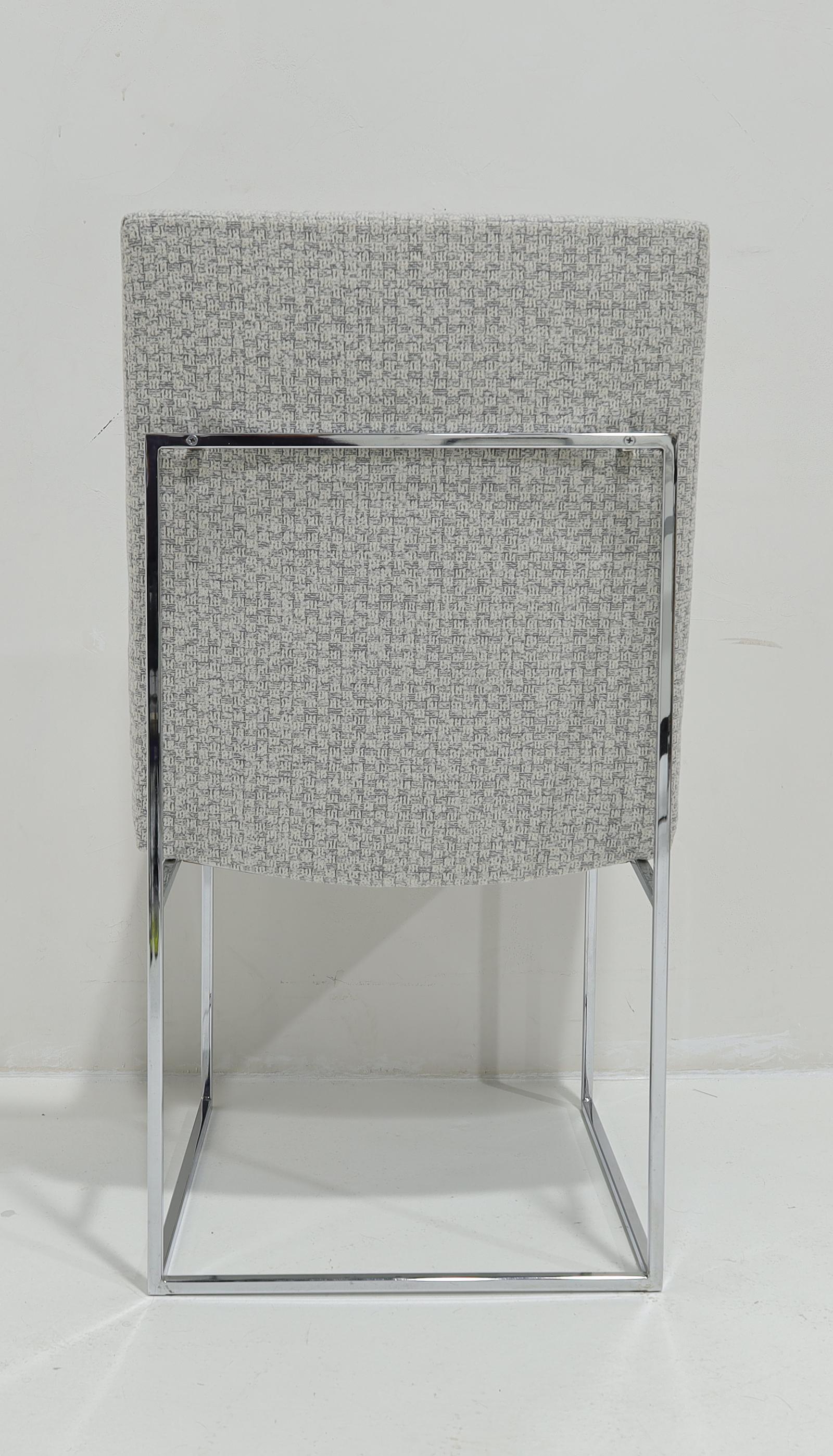 Milo Baughman Chrome Dining Chairs in Holly Hunt Wool For Sale 1