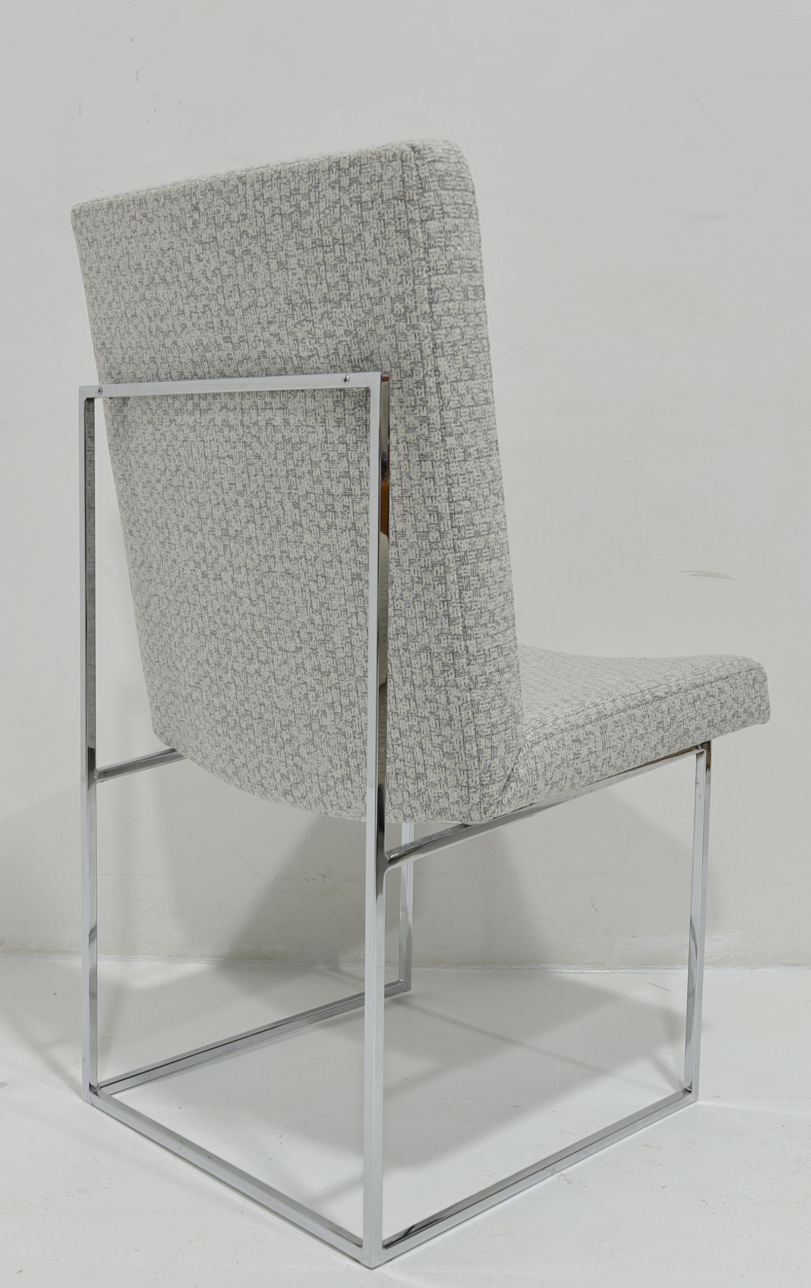 Milo Baughman Chrome Dining Chairs in Holly Hunt Wool For Sale 2