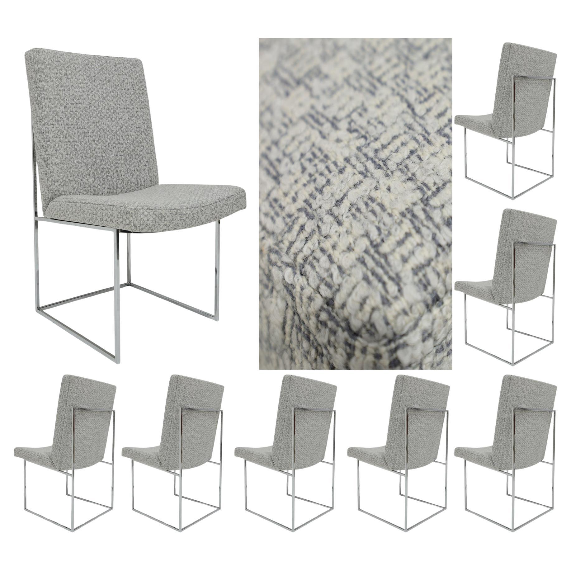 Milo Baughman Chrome Dining Chairs in Holly Hunt Wool For Sale