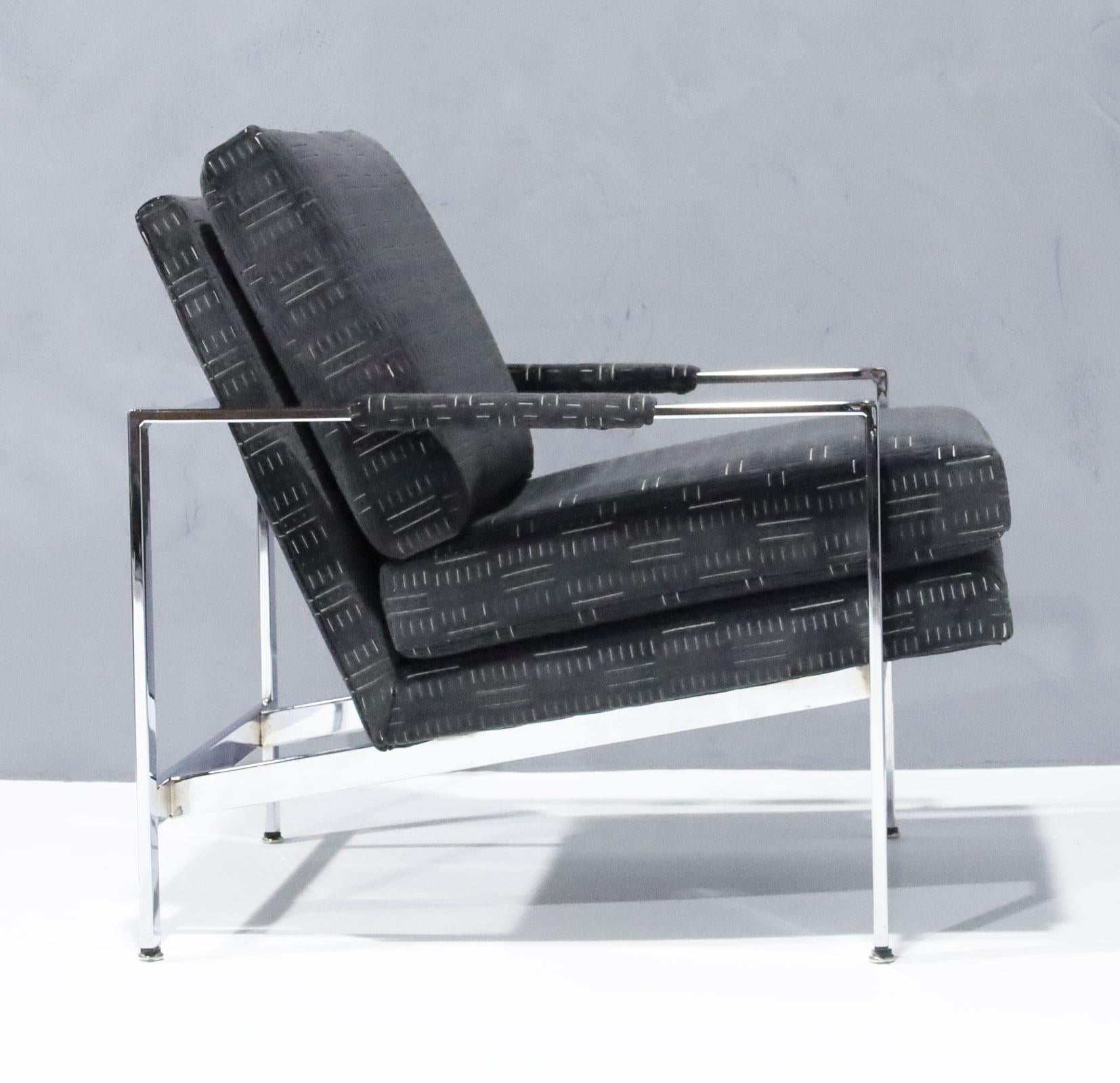 Milo Baughman Chrome Frame Lounge Chairs in Deep Charcoal Velvet In Good Condition For Sale In Dallas, TX