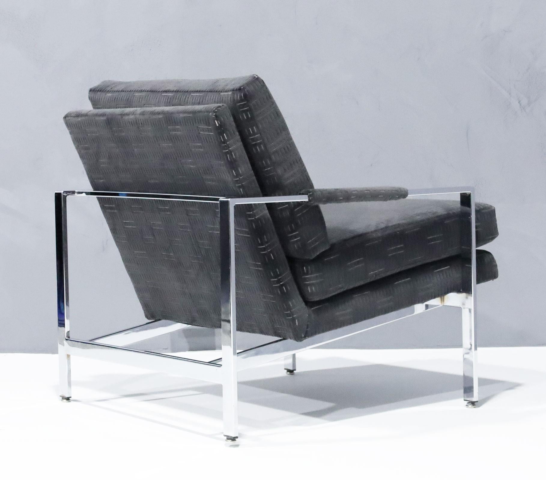 20th Century Milo Baughman Chrome Frame Lounge Chairs in Deep Charcoal Velvet For Sale