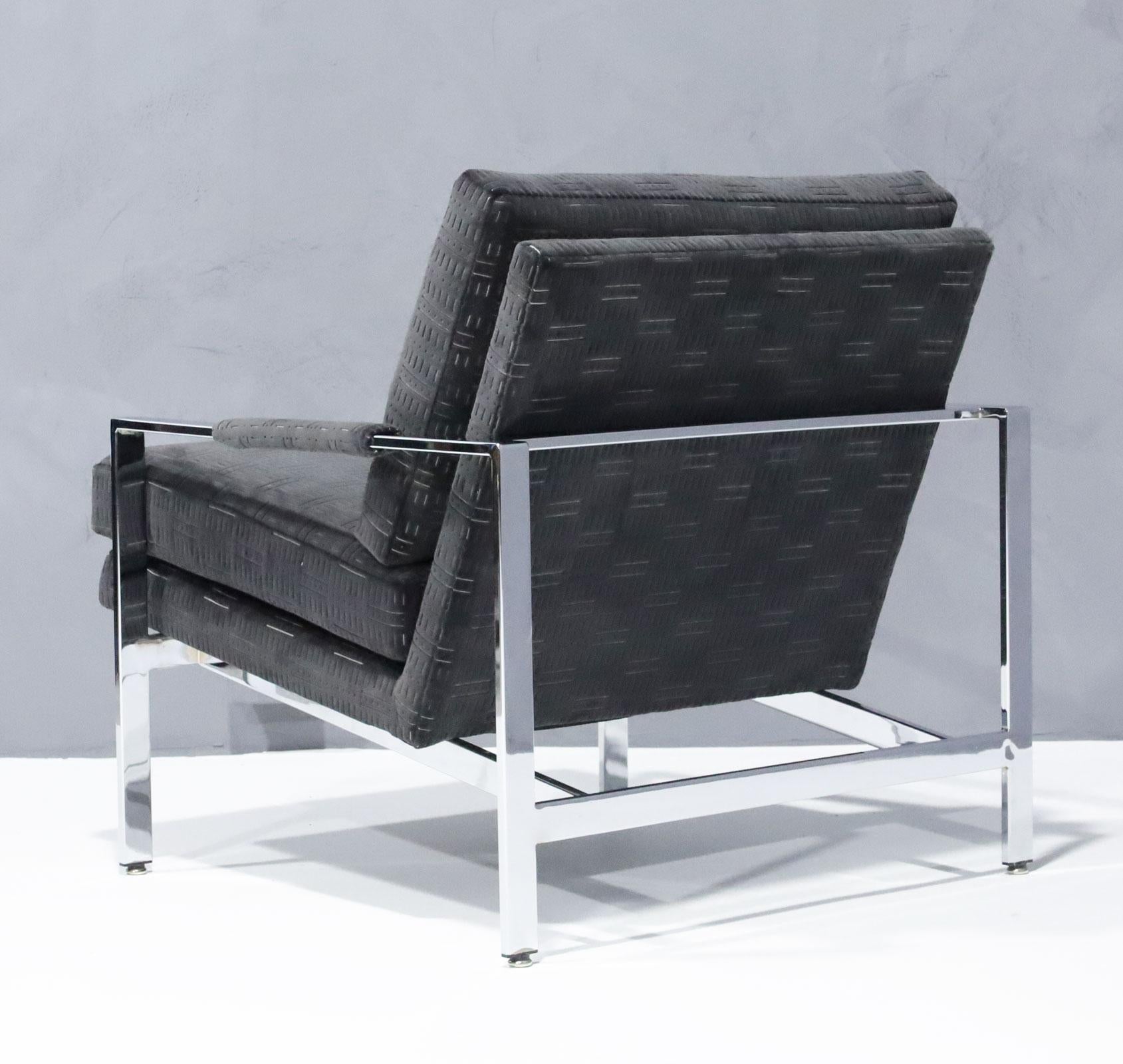 Metal Milo Baughman Chrome Frame Lounge Chairs in Deep Charcoal Velvet For Sale