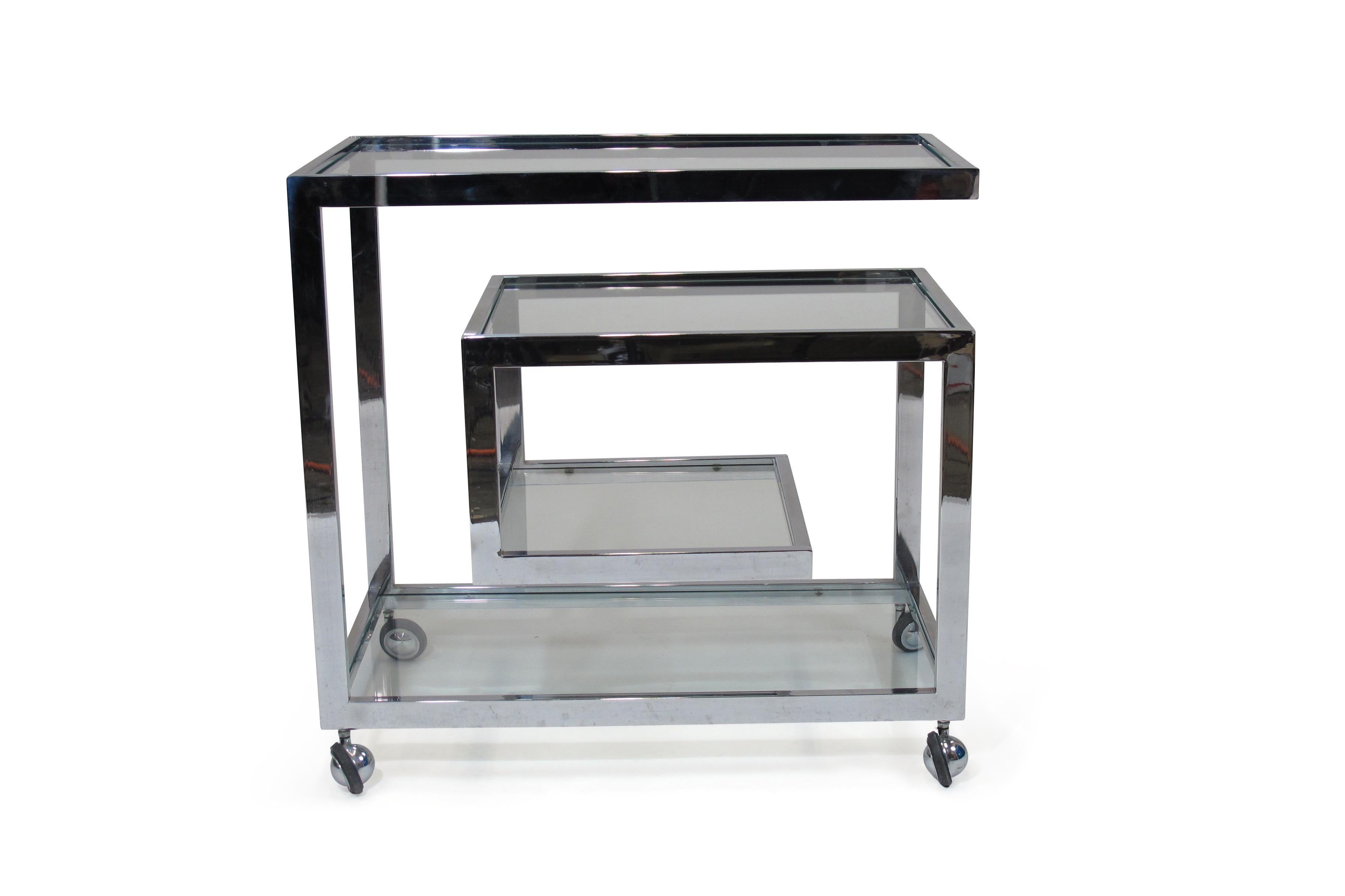 American Mid Century Chrome Glass Bar Cart