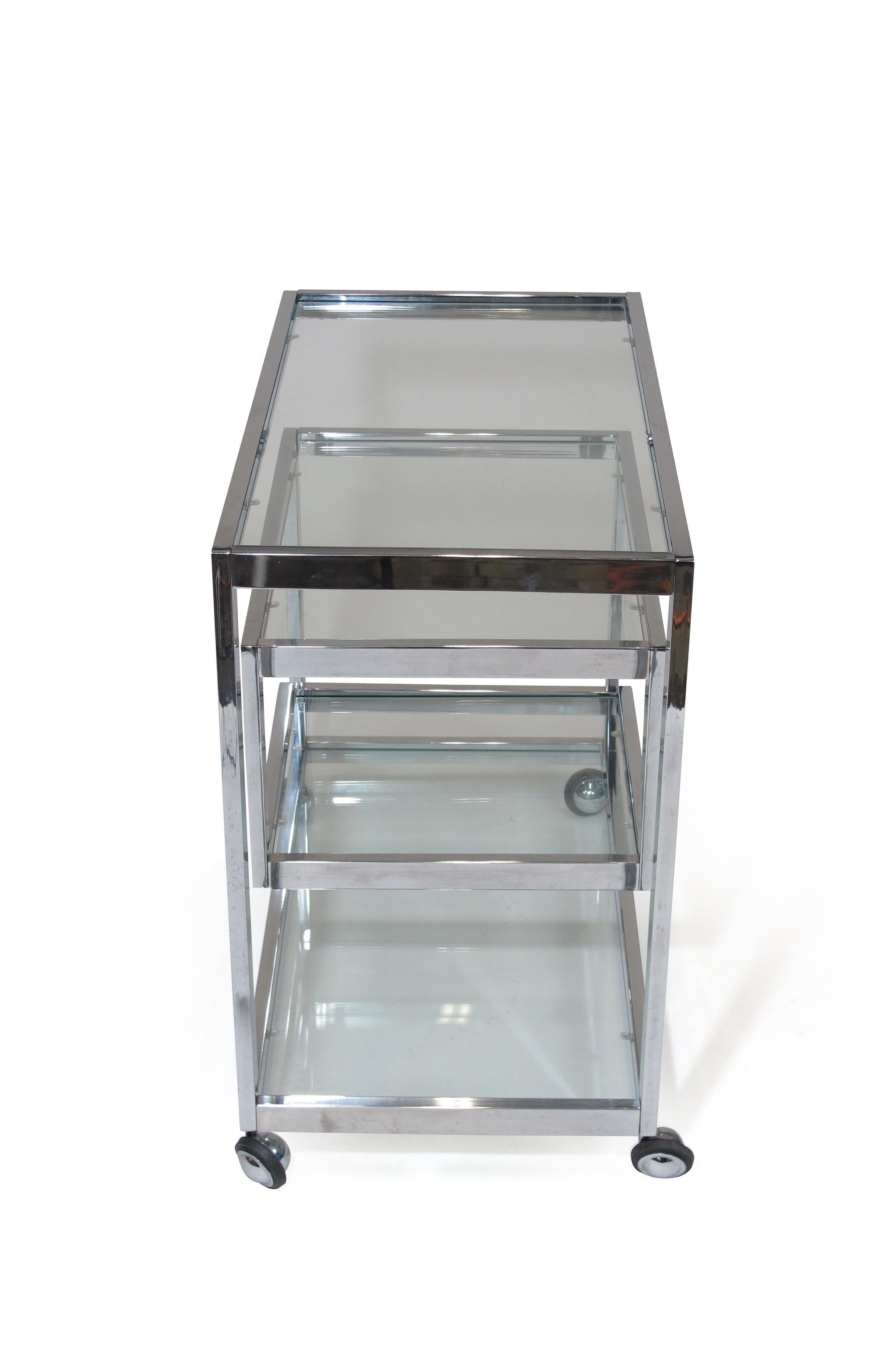 20th Century Mid Century Chrome Glass Bar Cart