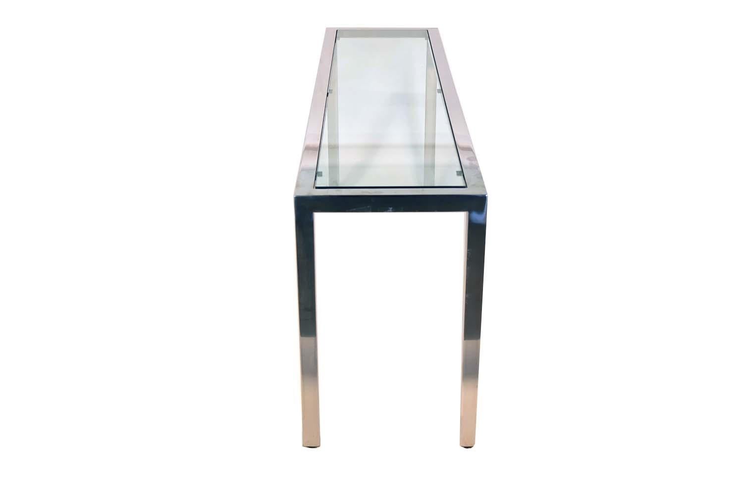 Milo Baughman Chrome Glass Console Table Mid-Century Modern 1