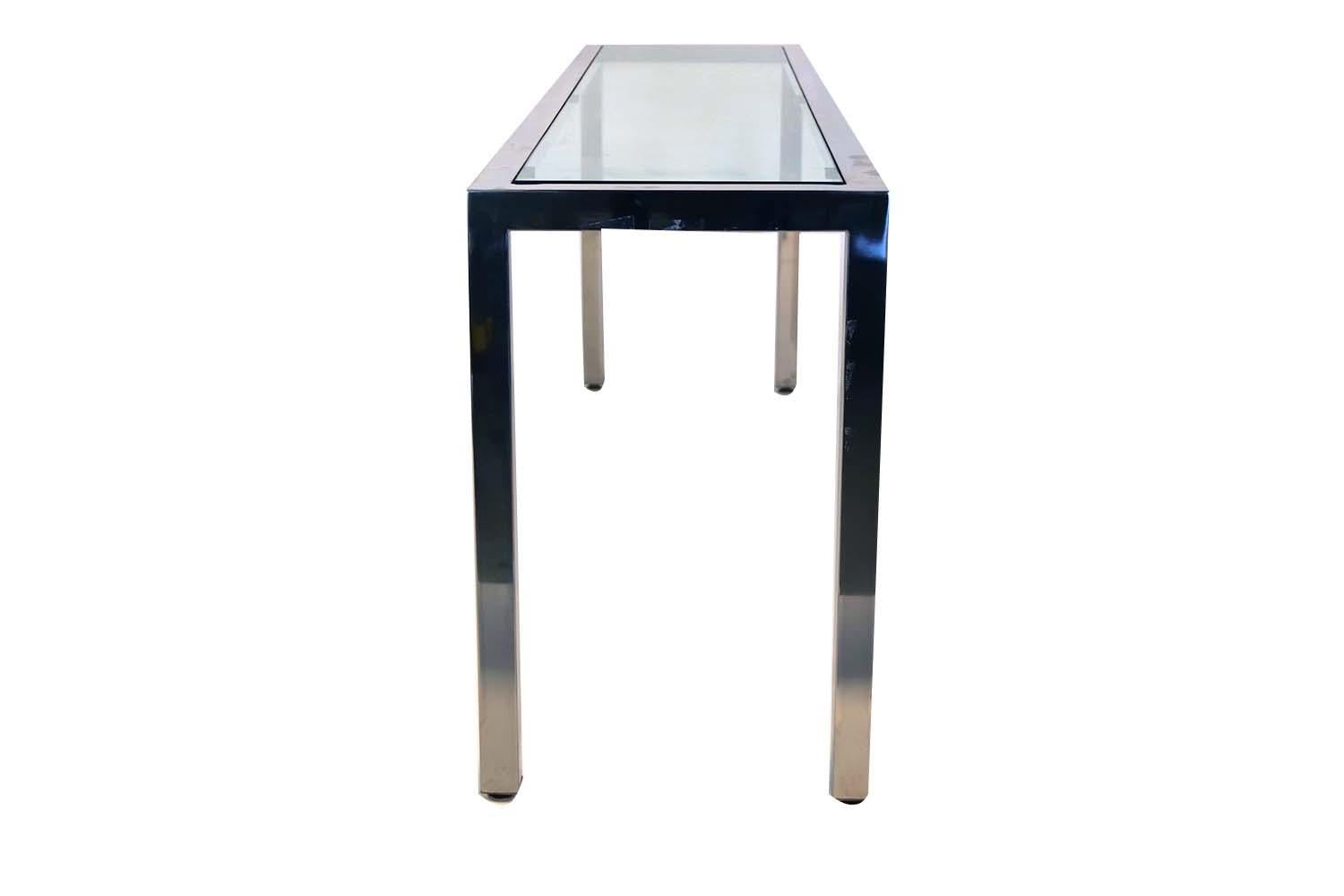 Milo Baughman Chrome Glass Console Table Mid-Century Modern 2