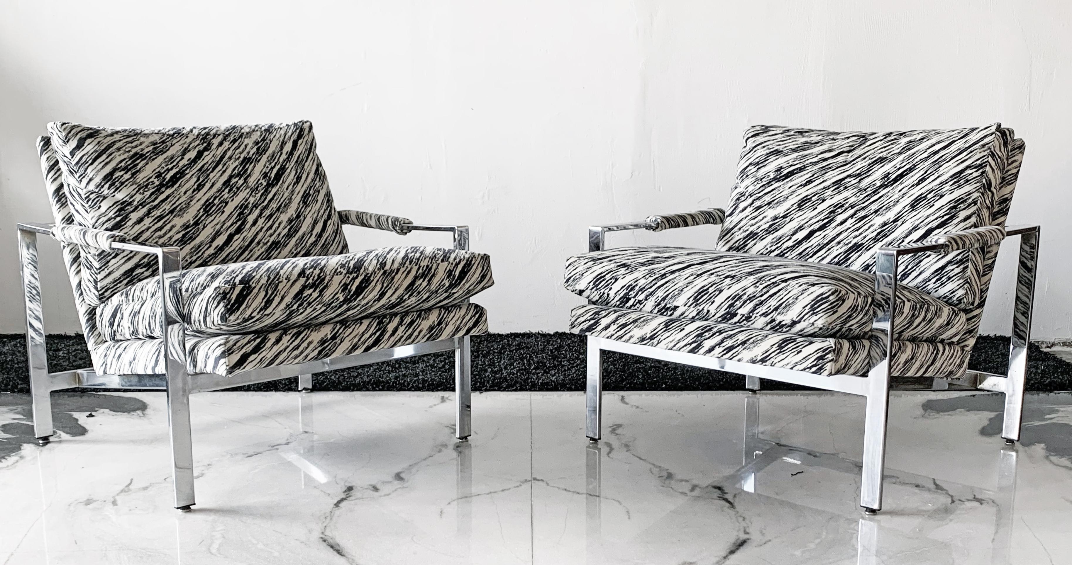 Mid-Century Modern Milo Baughman Chrome Lounge Chairs, a Pair