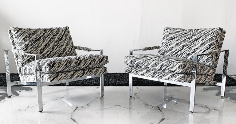 Polished Milo Baughman Chrome Lounge Chairs, a Pair For Sale