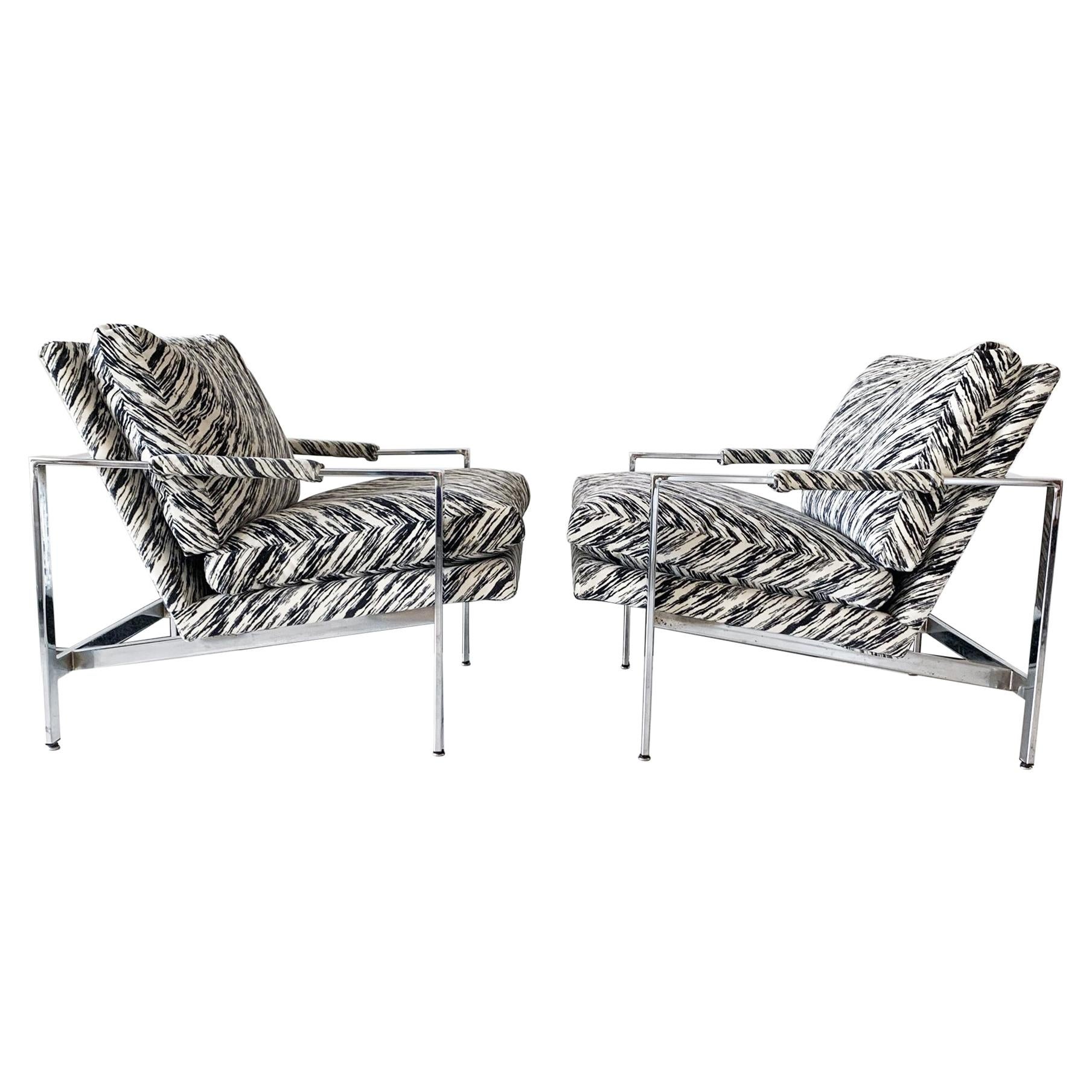 Milo Baughman Chrome Lounge Chairs, a Pair