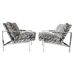 Vintage Milo Baughman Chrome Lounge Chairs, a Pair