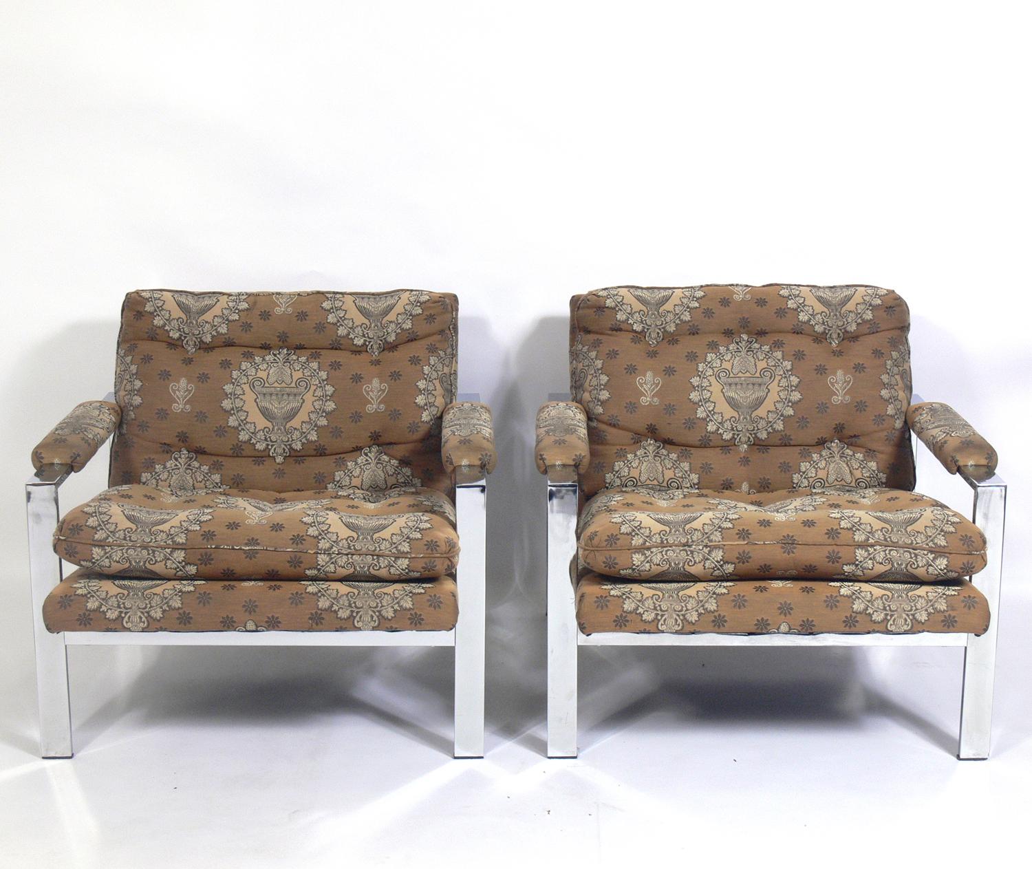 Mid-Century Modern Milo Baughman Chrome Lounge Chairs