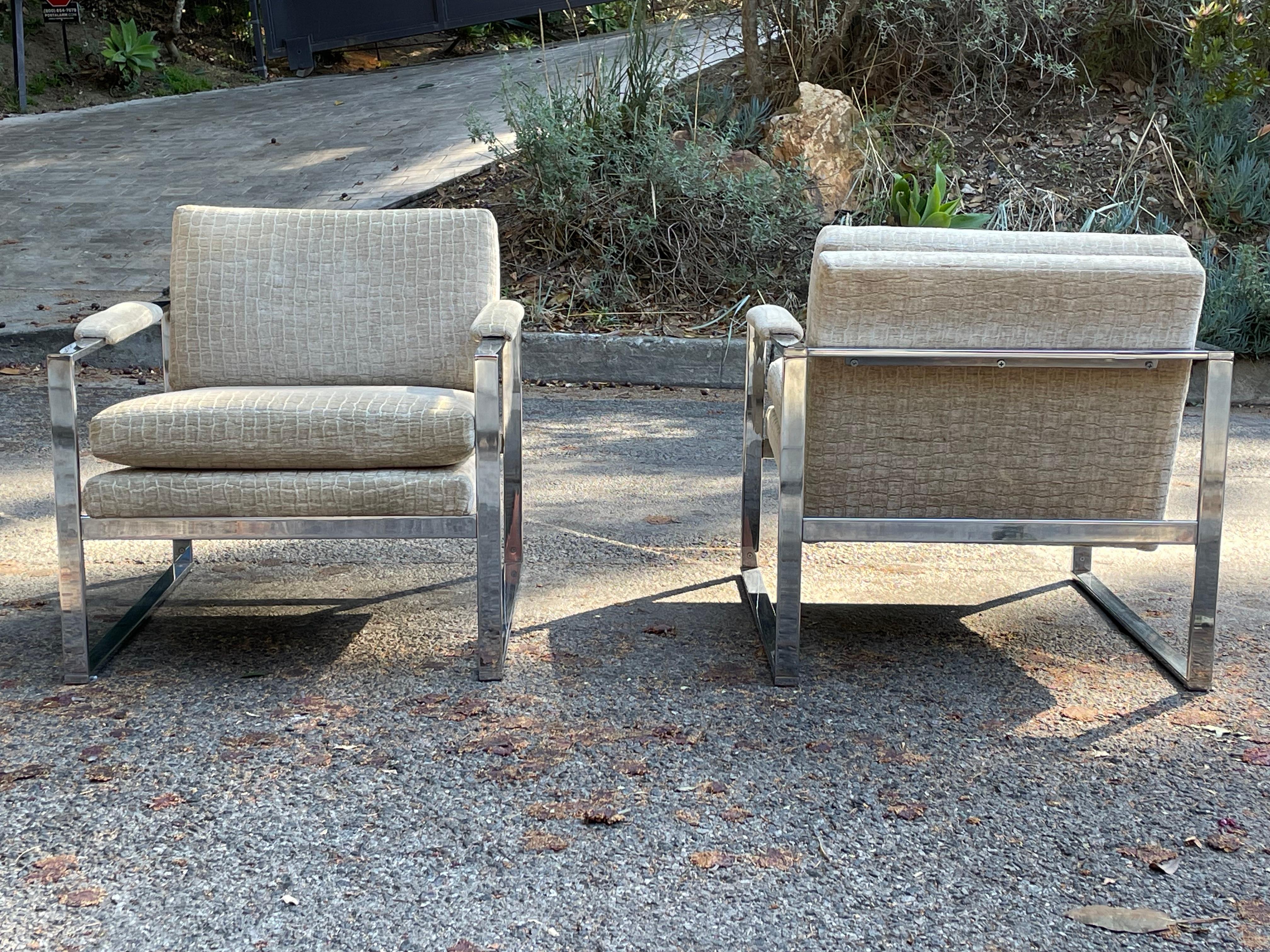 Milo Baughman Chrome Lounge Chairs, Pair 4