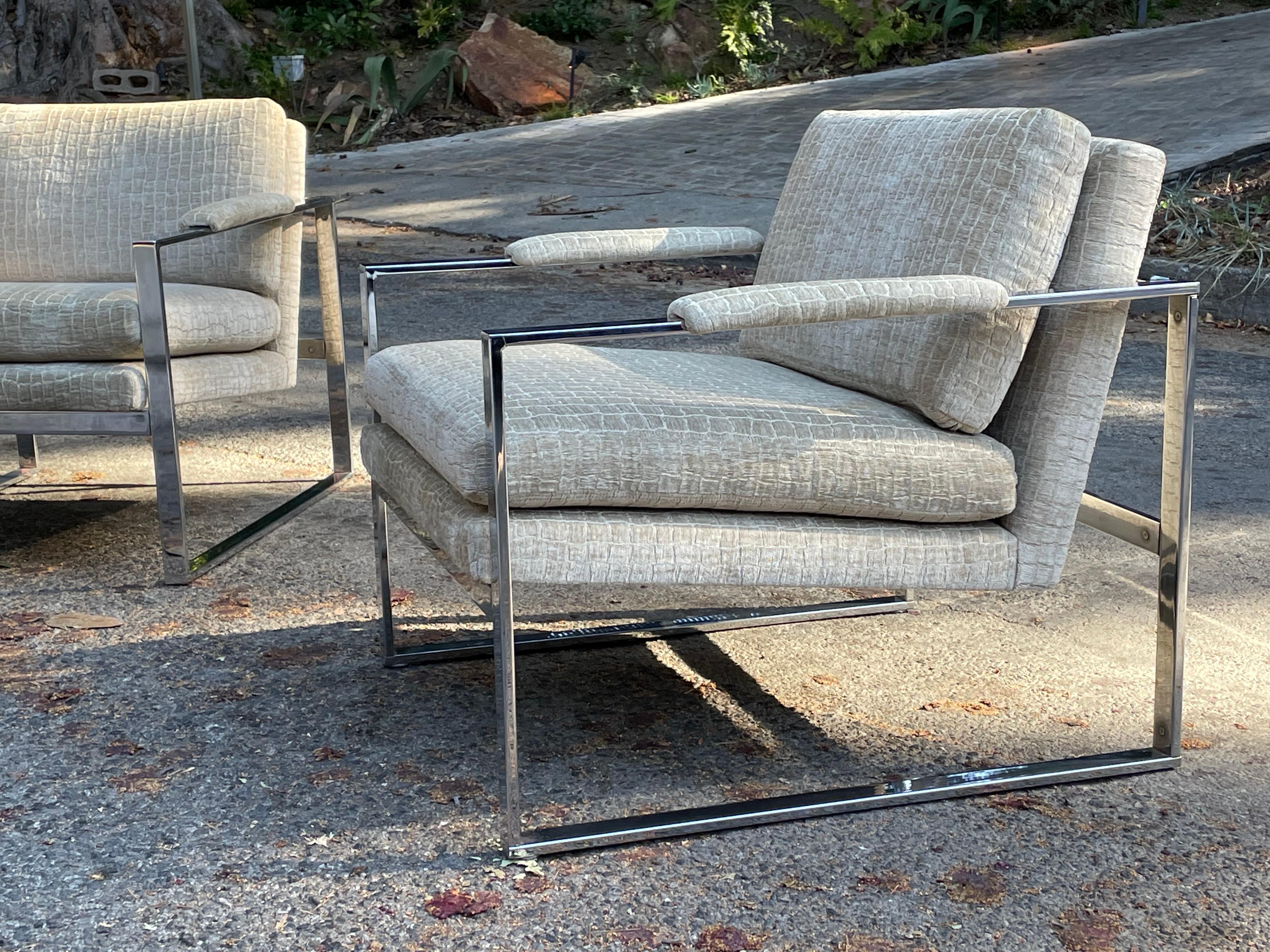 Milo Baughman Chrome Lounge Chairs, Pair 5