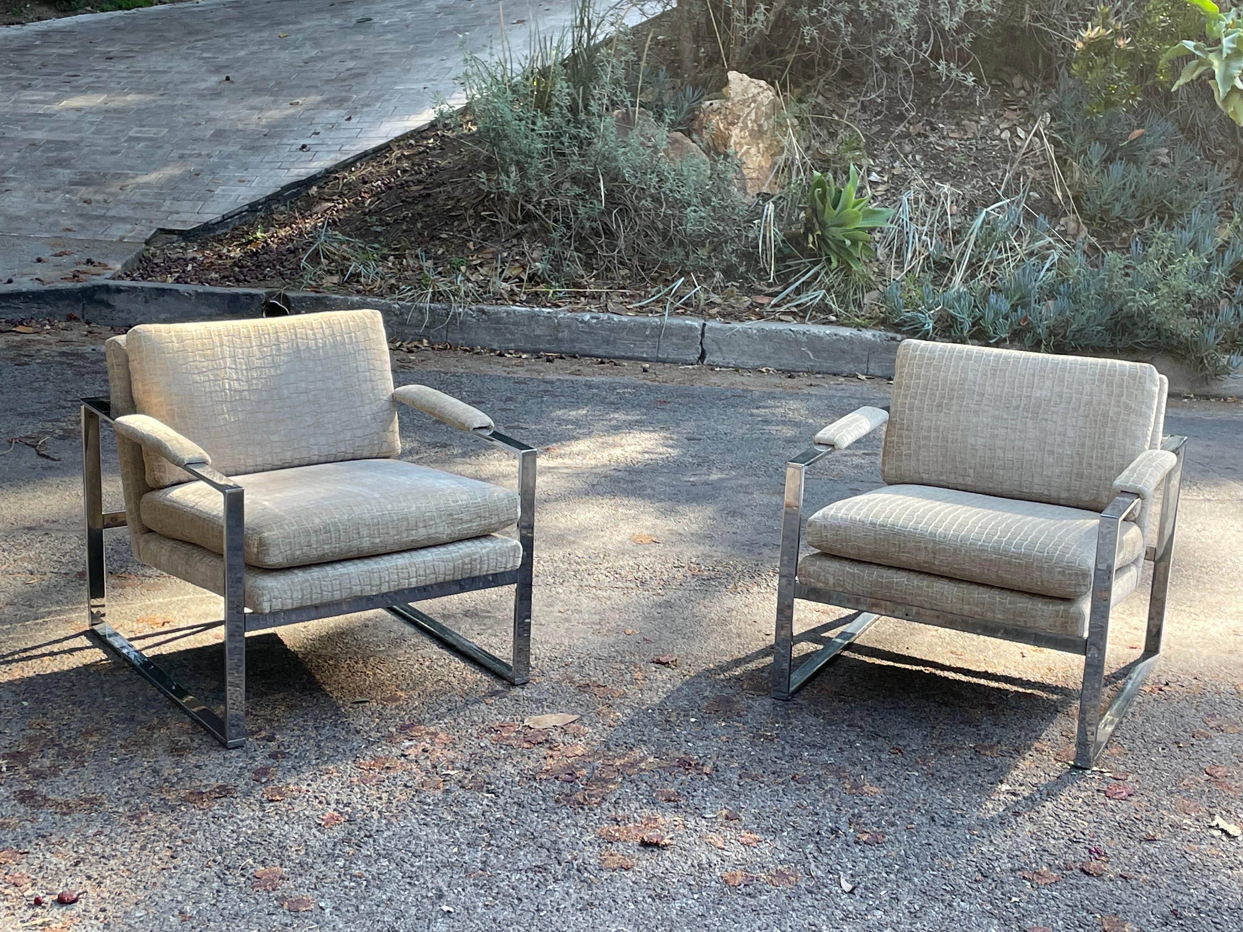 Milo Baughman Chrome Lounge Chairs, Pair 6