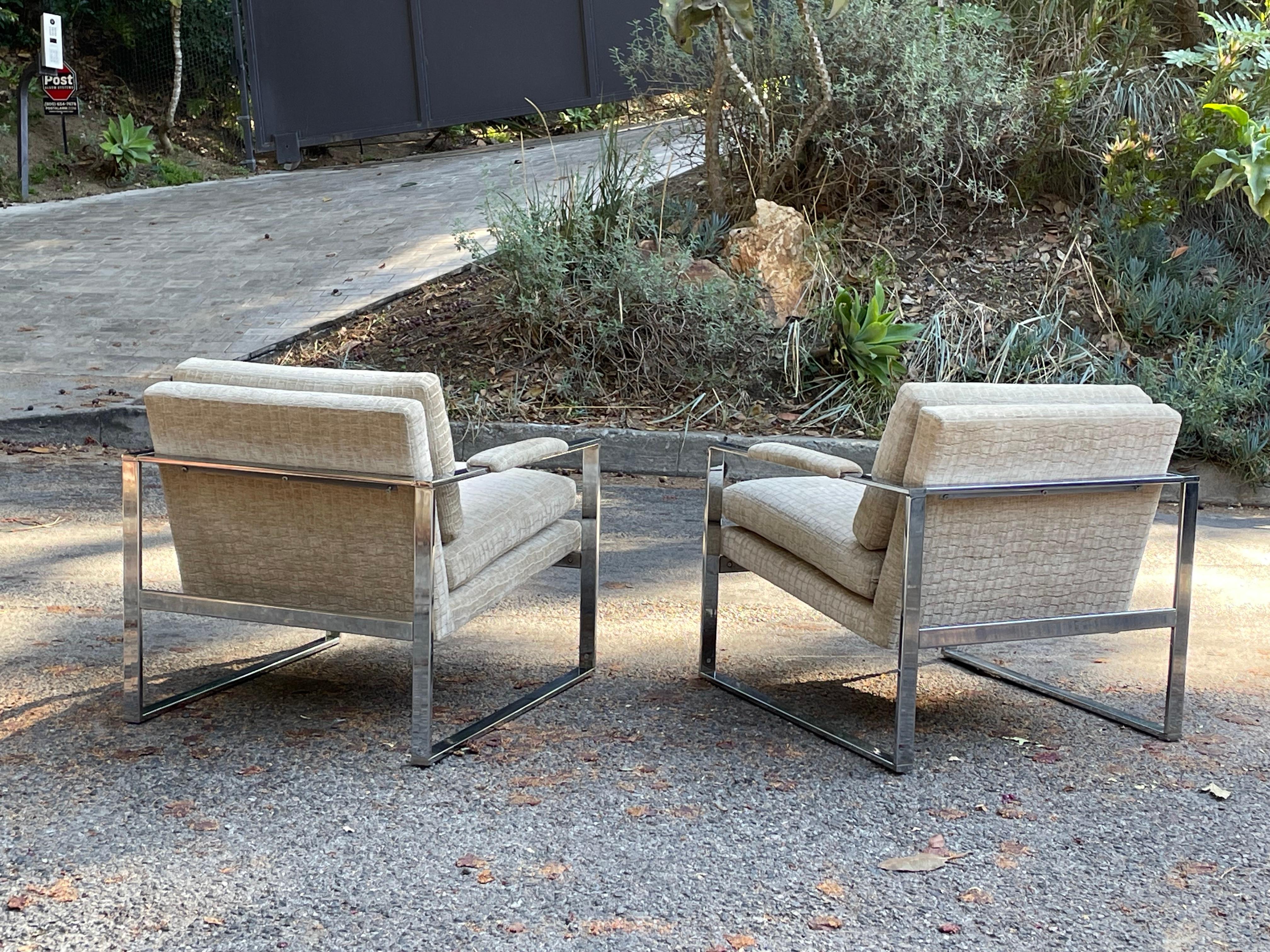Milo Baughman Chrome Lounge Chairs, Pair 7