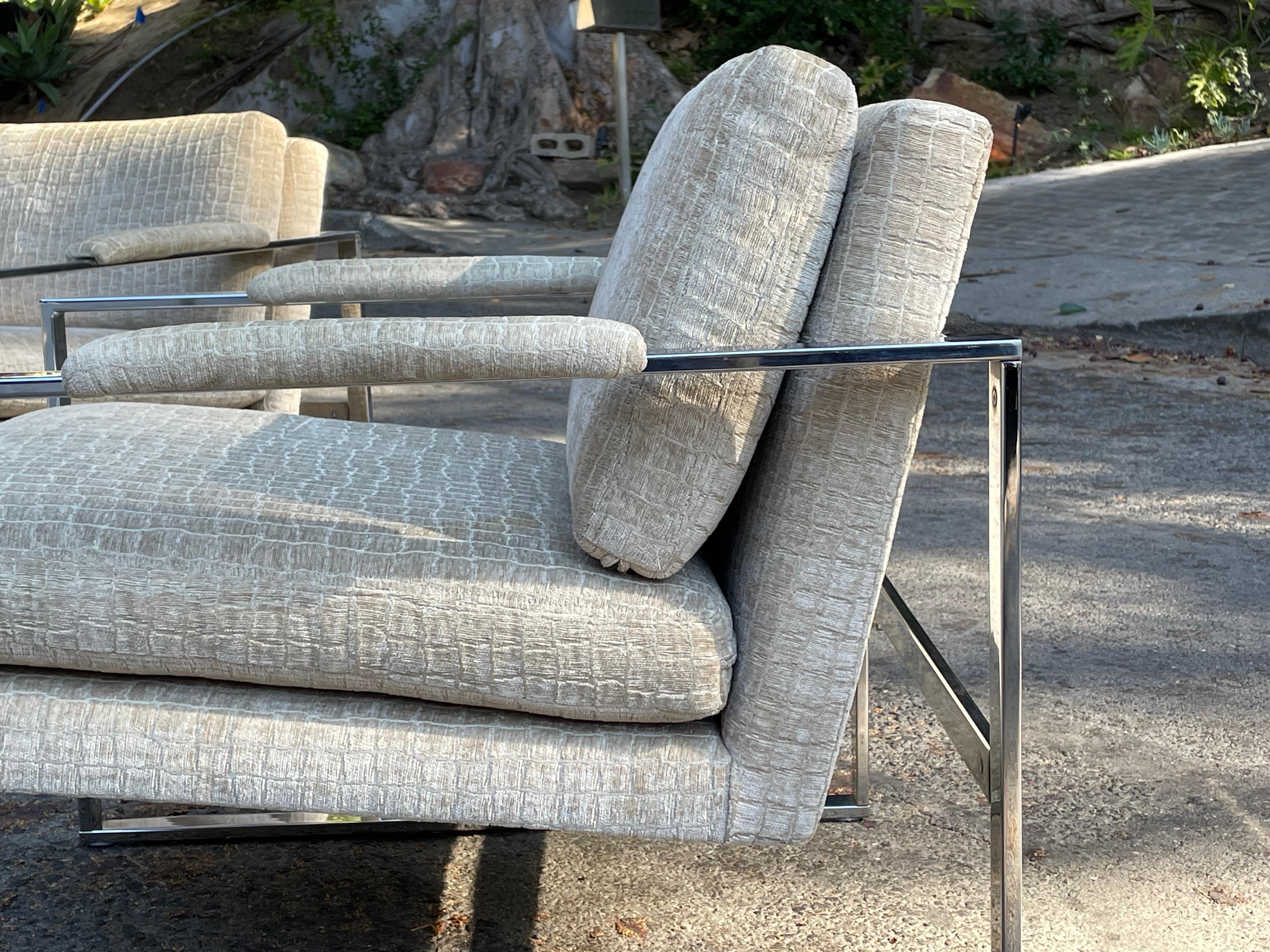 Milo Baughman Chrome Lounge Chairs, Pair 8
