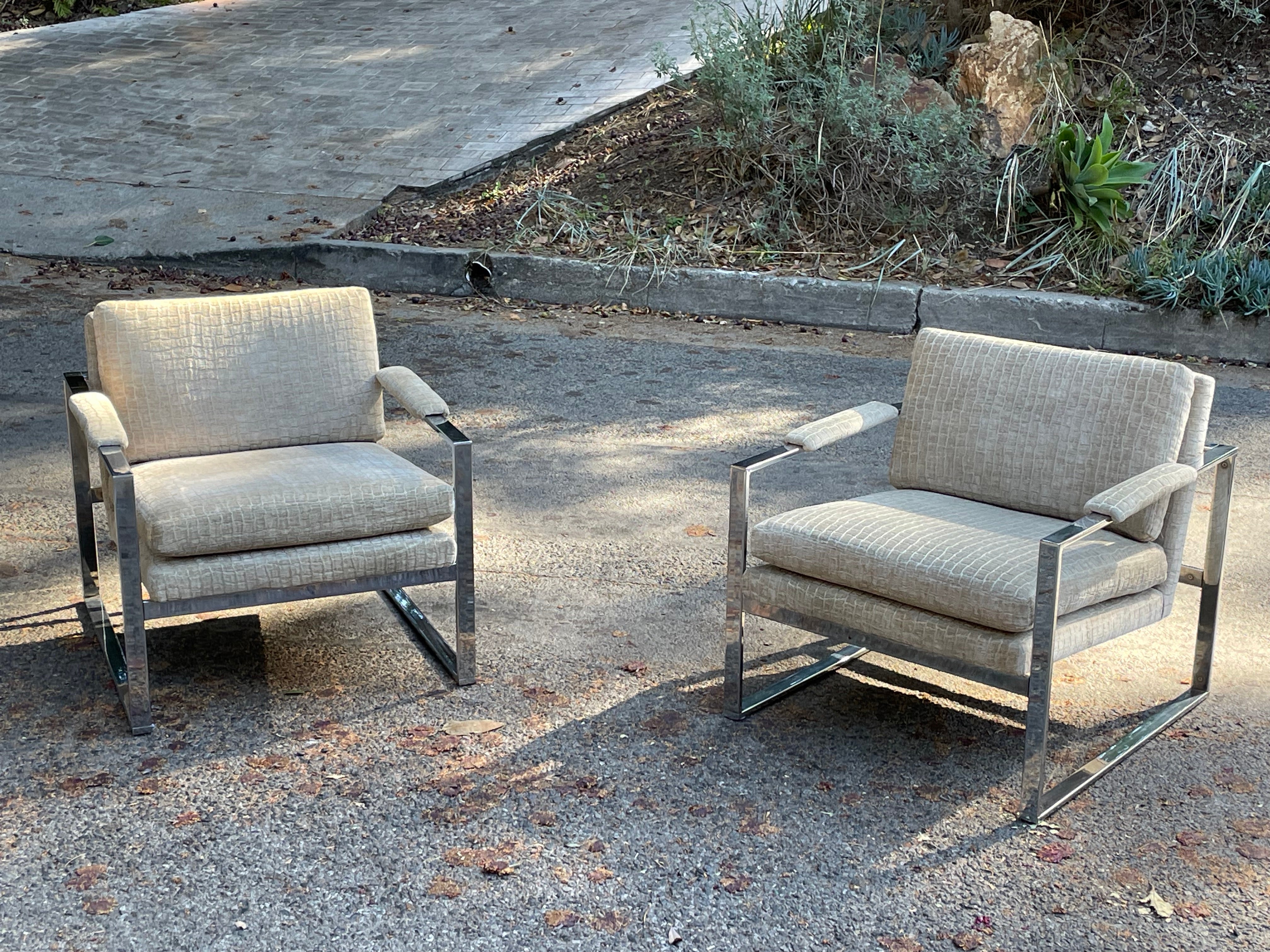 Milo Baughman Chrome Lounge Chairs, Pair 2