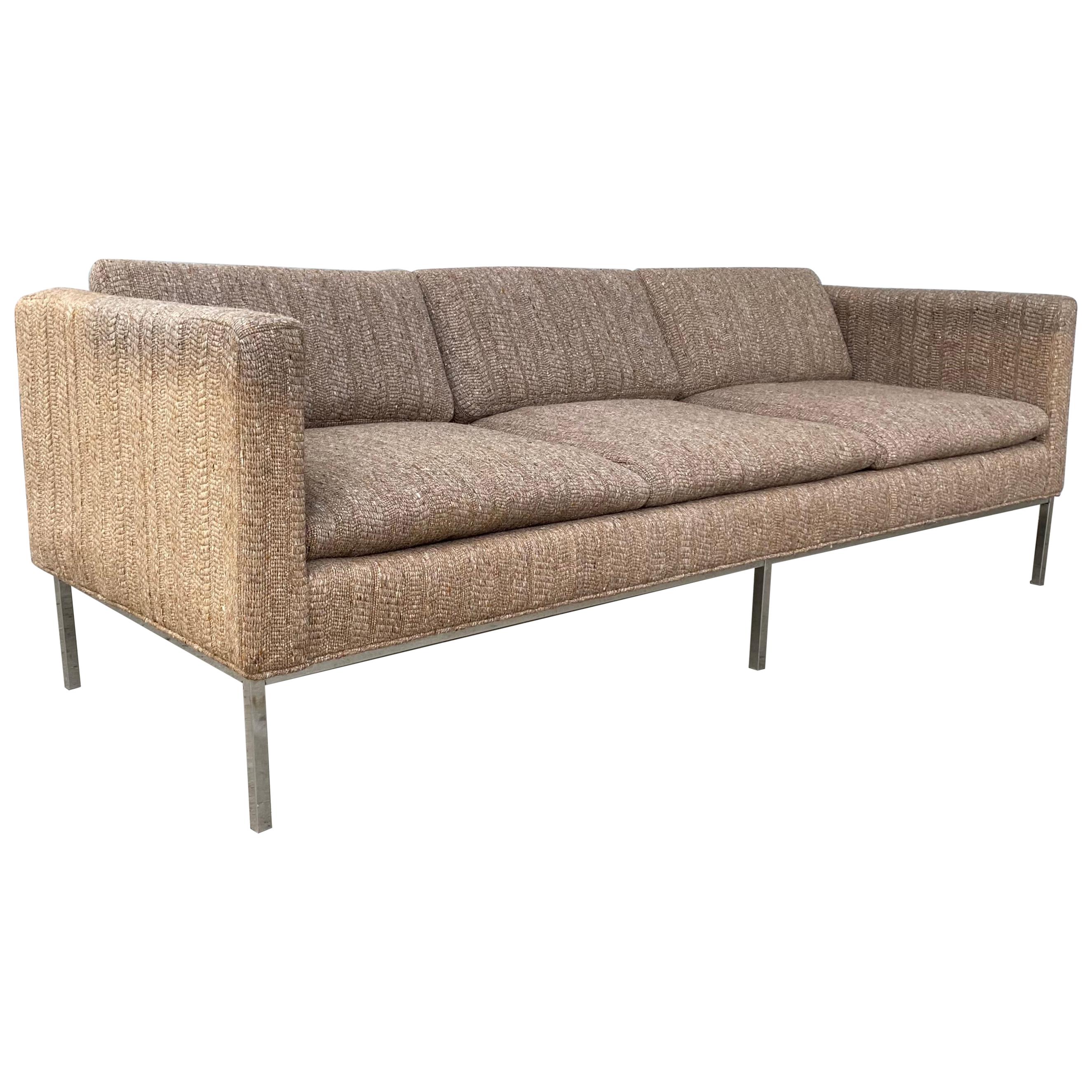 Milo Baughman zugeschriebenes Chrom-Dreisitzer-Sofa, Mid-Century Modern im Angebot