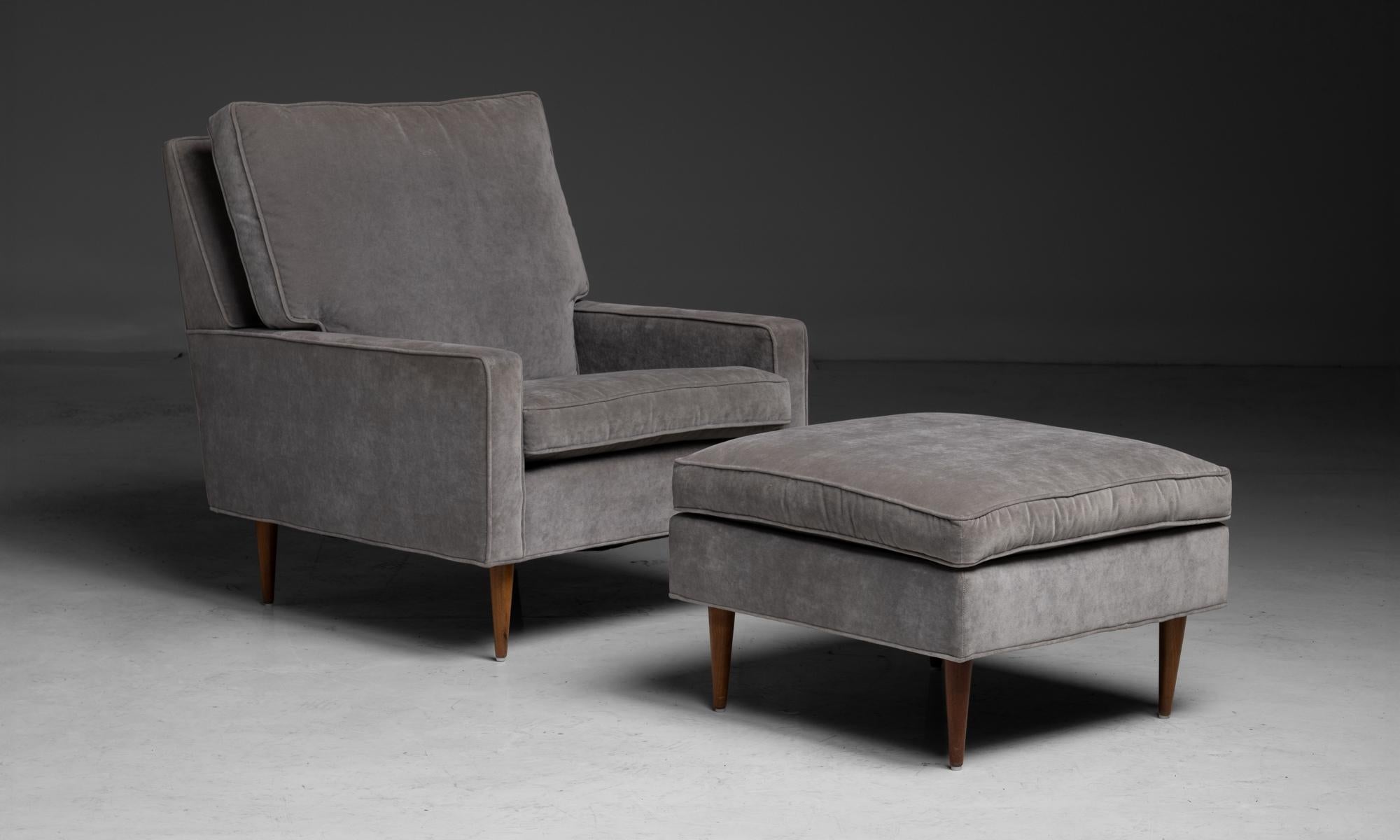 America circa 1960
Set of two chairs in original fabric designed by Milo Baughman
24.5”w x 35”d x 36”h x 17.5”seat (Chairs)
Ref. MOD1083
