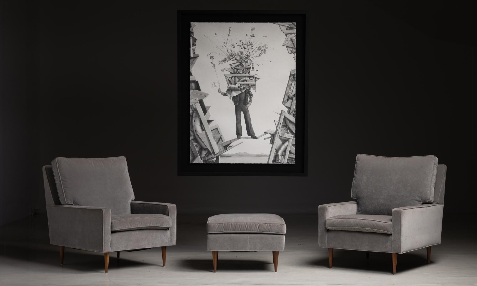 Velvet Milo Baughman Club Chairs, America circa 1960 For Sale