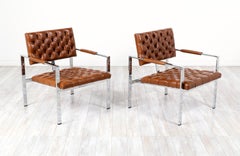 Milo Baughman Cognac Leather & Chrome Lounge Chairs for Thayer Coggin