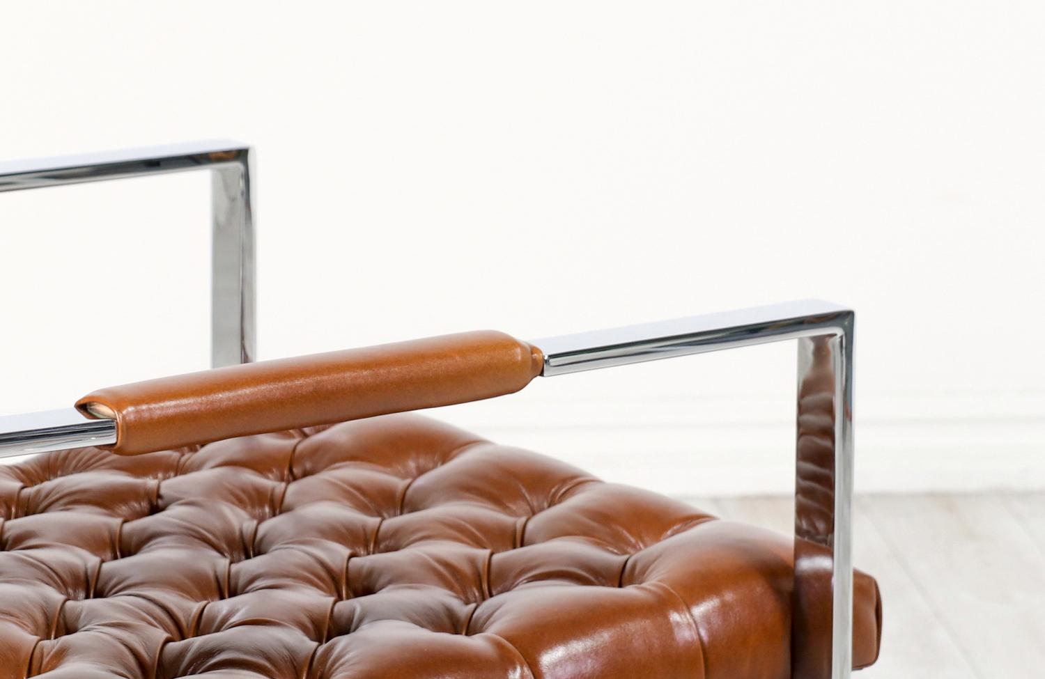 Mid-20th Century Milo Baughman Cognac Leather & Chrome Lounge Chairs for Thayer Coggin For Sale