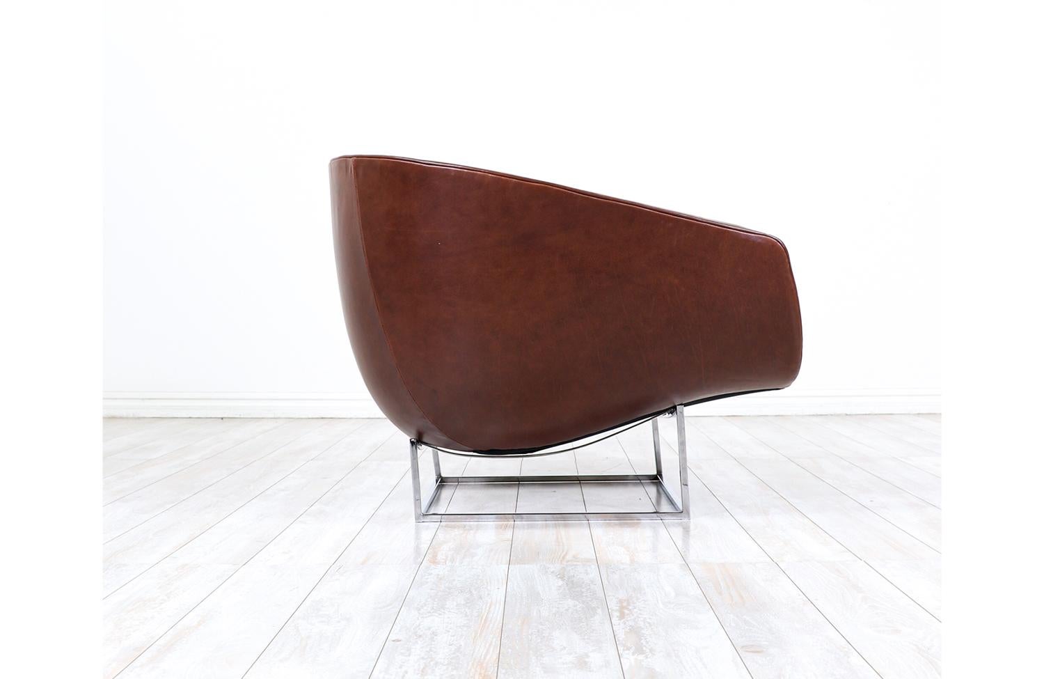 Milo Baughman Cognac Leather & Chrome Tub Chair for Thayer Coggin 3