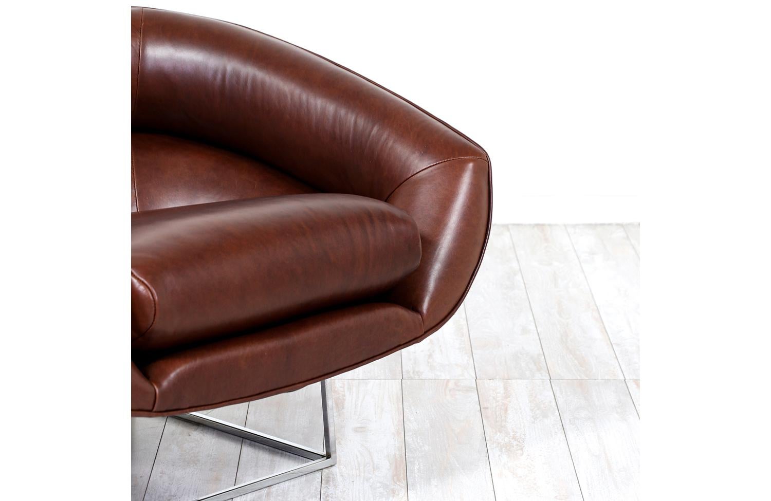 Milo Baughman Cognac Leather & Chrome Tub Chair for Thayer Coggin 4