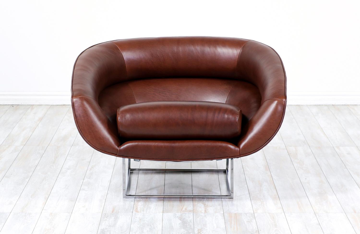 Mid-Century Modern Milo Baughman Cognac Leather & Chrome Tub Chair for Thayer Coggin