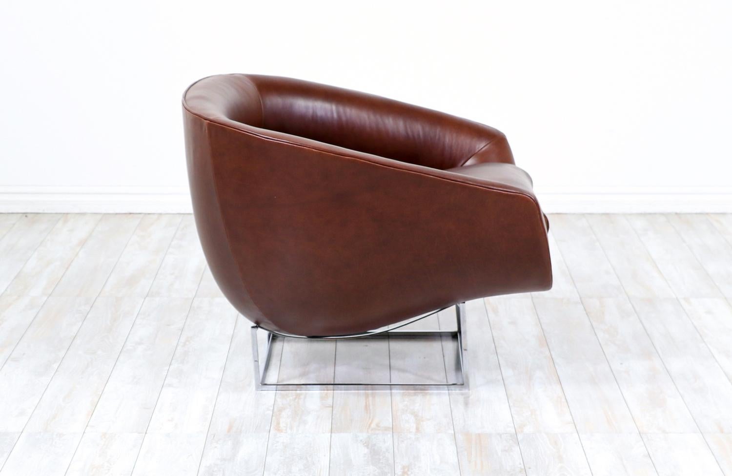 American Milo Baughman Cognac Leather & Chrome Tub Chair for Thayer Coggin