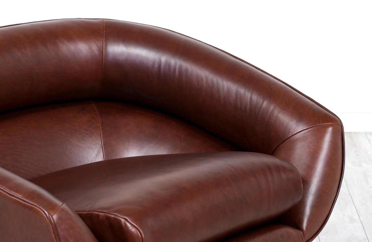 Steel Milo Baughman Cognac Leather & Chrome Tub Chair for Thayer Coggin