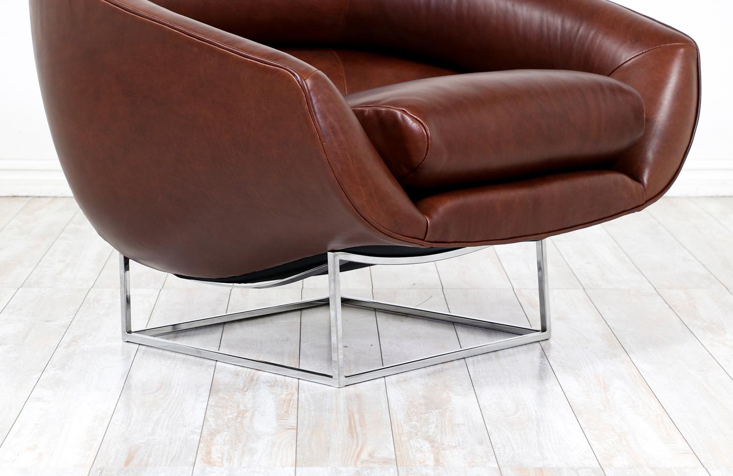 Milo Baughman Cognac Leather & Chrome Tub Chair for Thayer Coggin 1