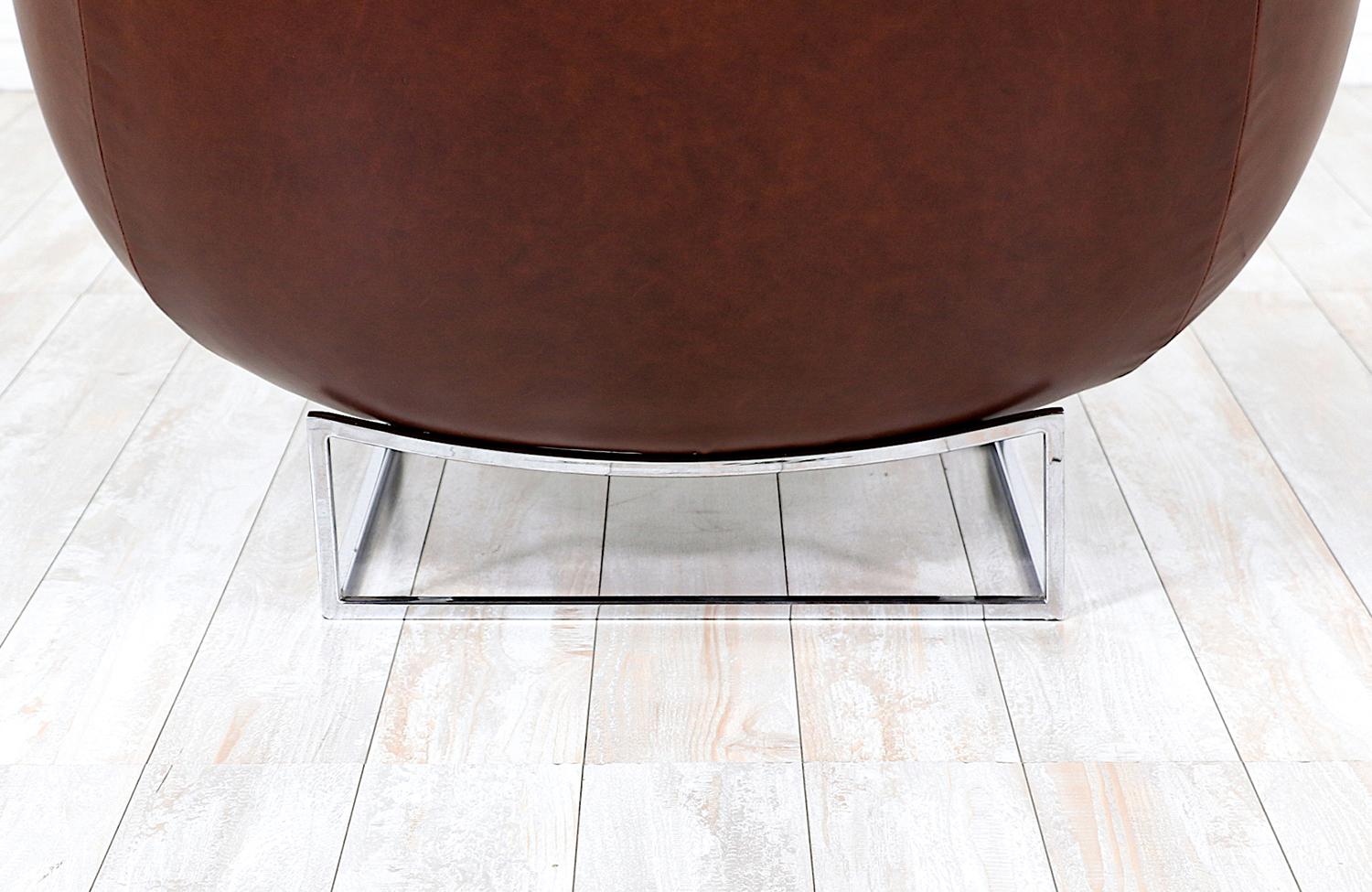 Milo Baughman Cognac Leather & Chrome Tub Chair for Thayer Coggin 2