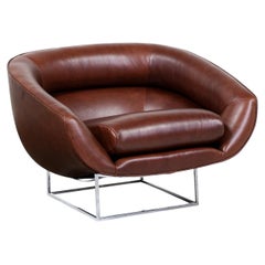 Milo Baughman Cognac Leather & Chrome Tub Chair for Thayer Coggin