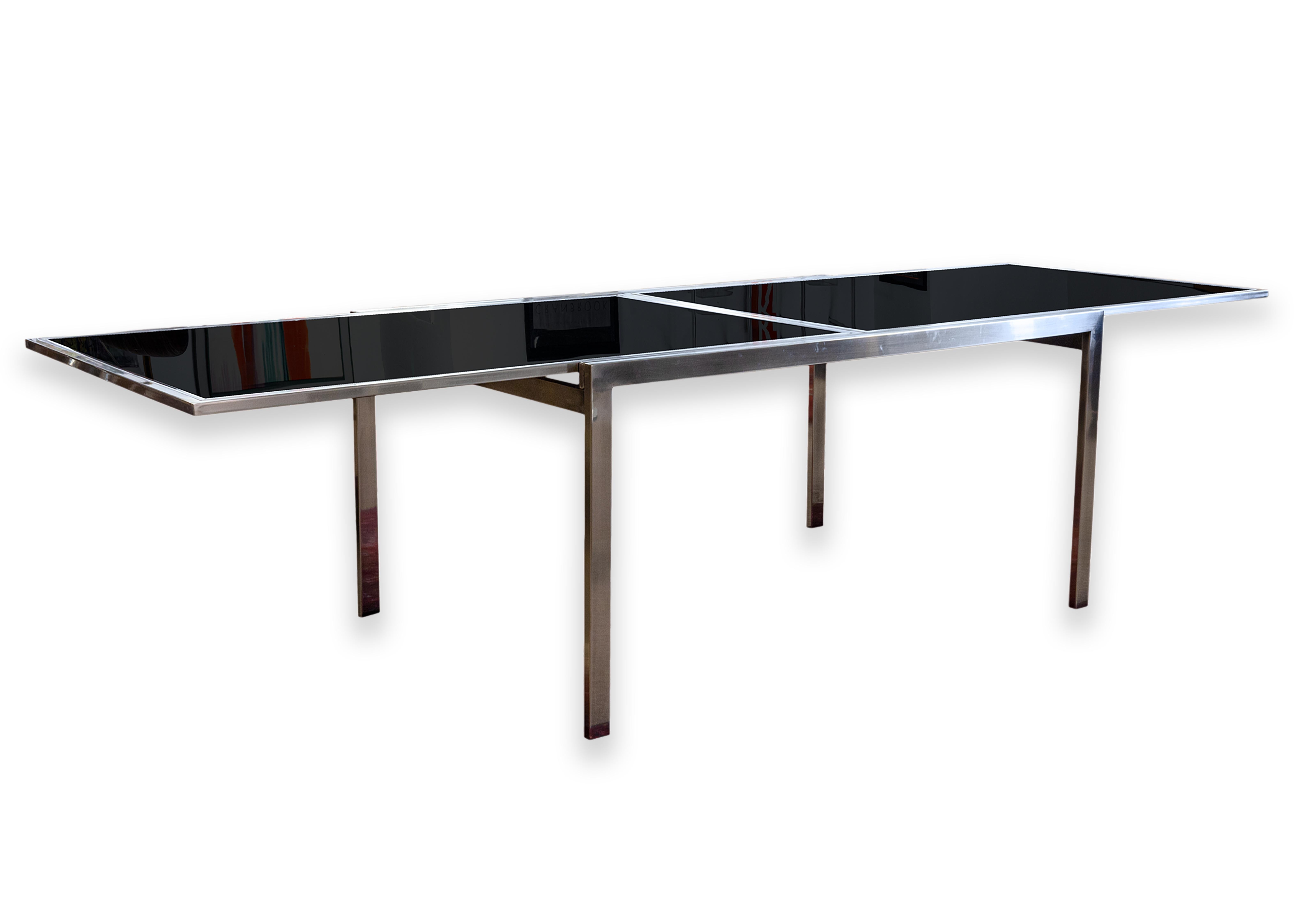 Milo Baughman Contemporary Modern Chrome and Smoked Glass Expanding Dining Table 3