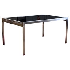 Vintage Milo Baughman Contemporary Modern Chrome and Smoked Glass Expanding Dining Table