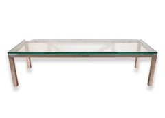 Table basse contemporaine moderne rectangulaire en chrome et verre Milo Baughman