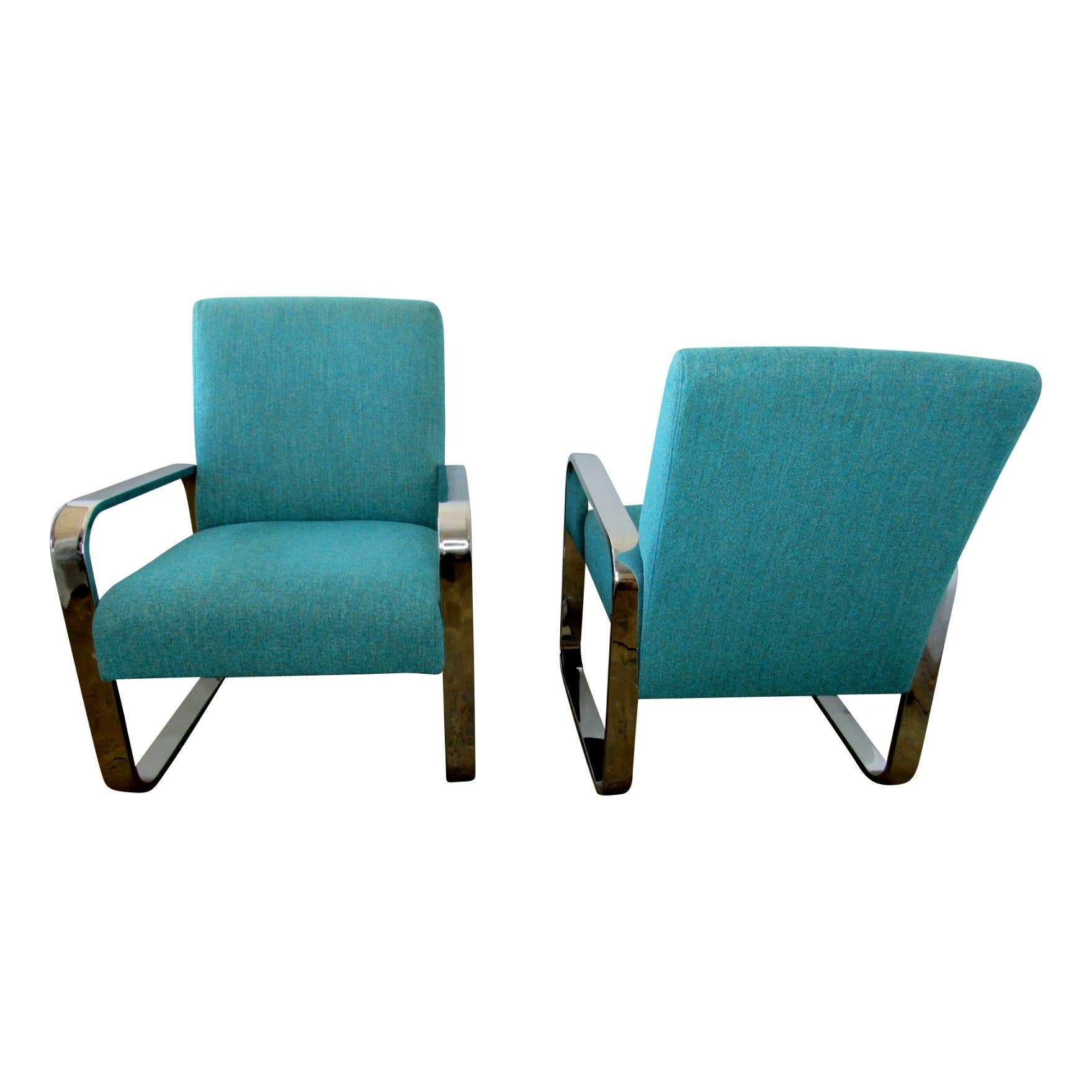 American Milo Baughman Cornflower Blue Lounge Chairs