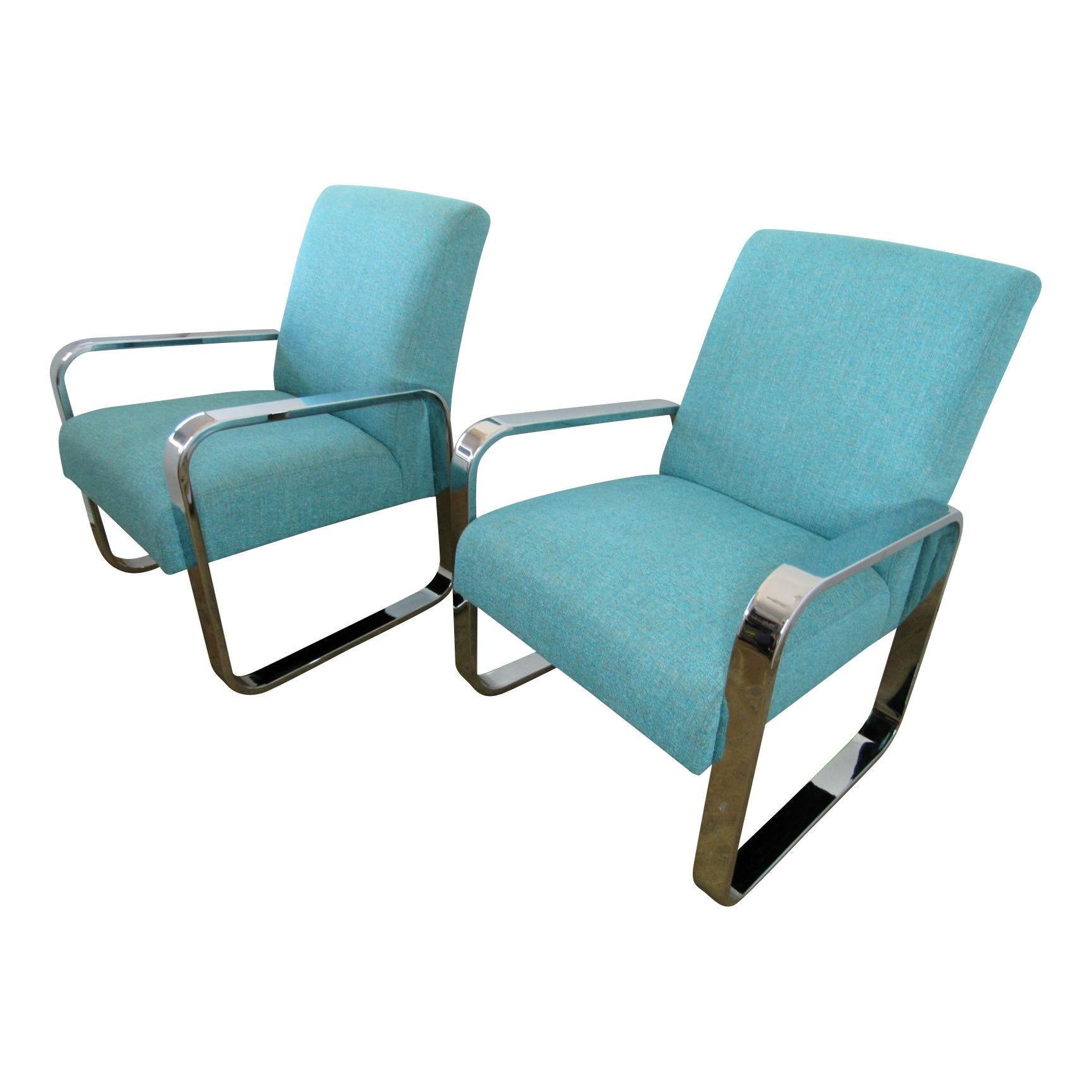 Milo Baughman Cornflower Blue Lounge Chairs In Good Condition In Surprise, AZ