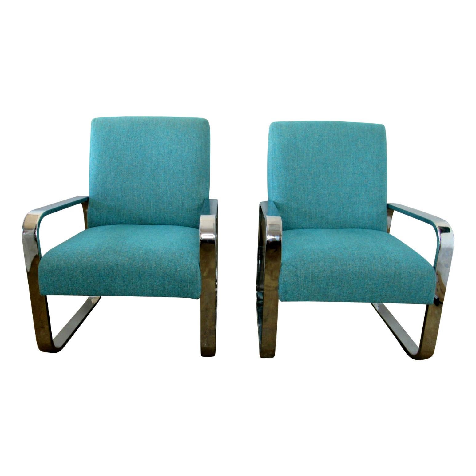 Upholstery Milo Baughman Cornflower Blue Lounge Chairs