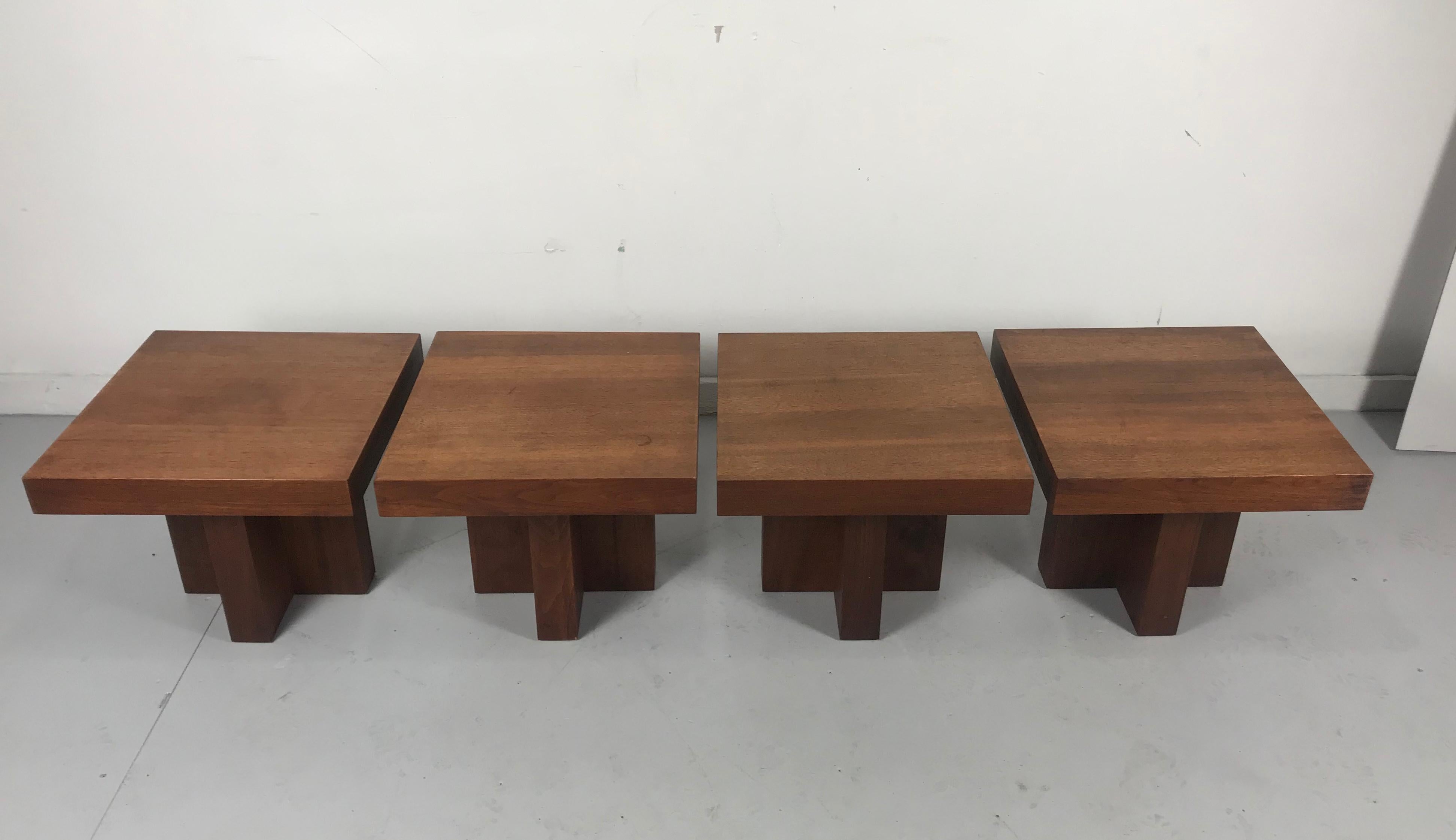 Mid-Century Modern Milo Baughman Style 'Cruciform' End Tables, Architectural Modernist Design