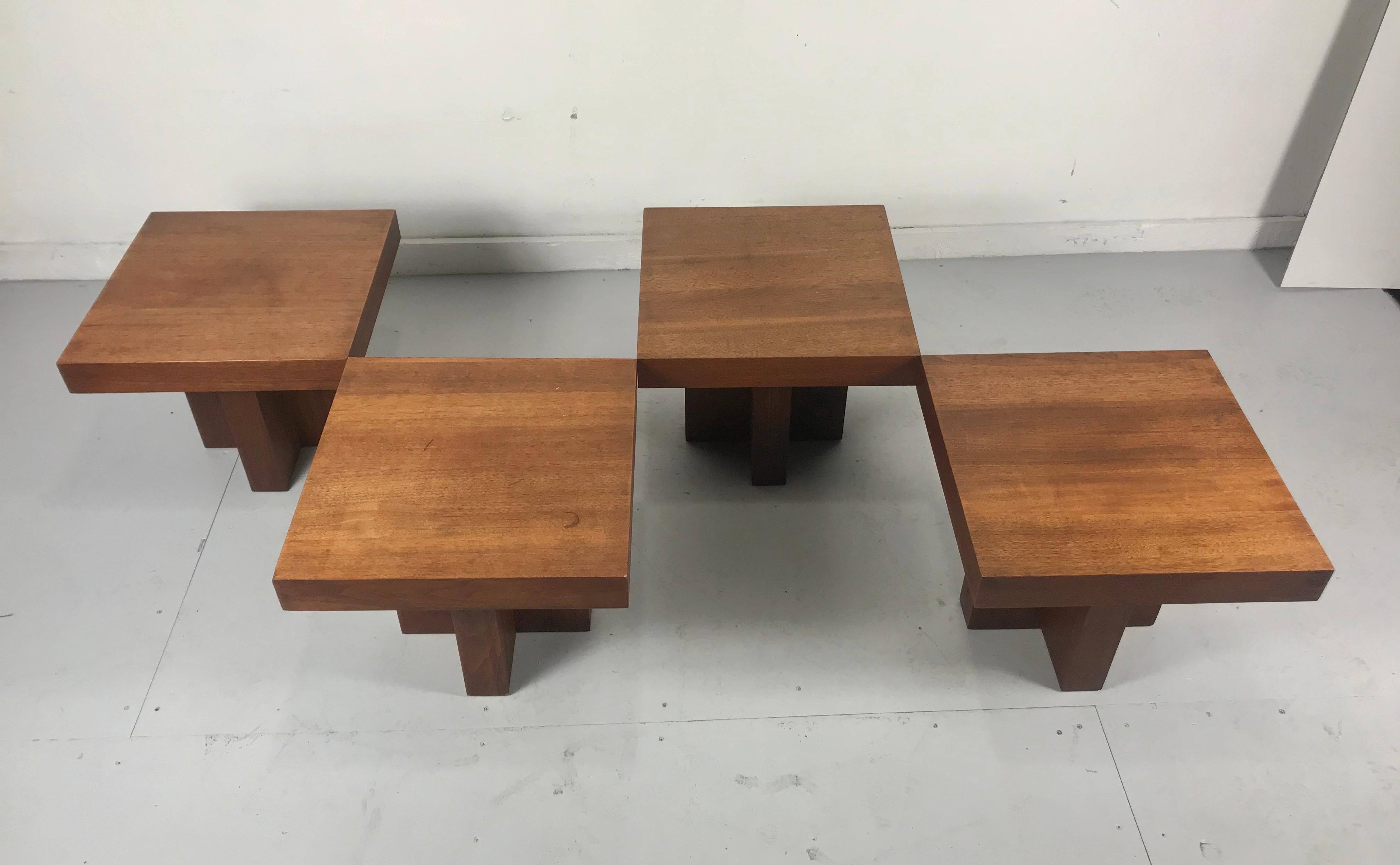 Mid-20th Century Milo Baughman Style 'Cruciform' End Tables, Architectural Modernist Design