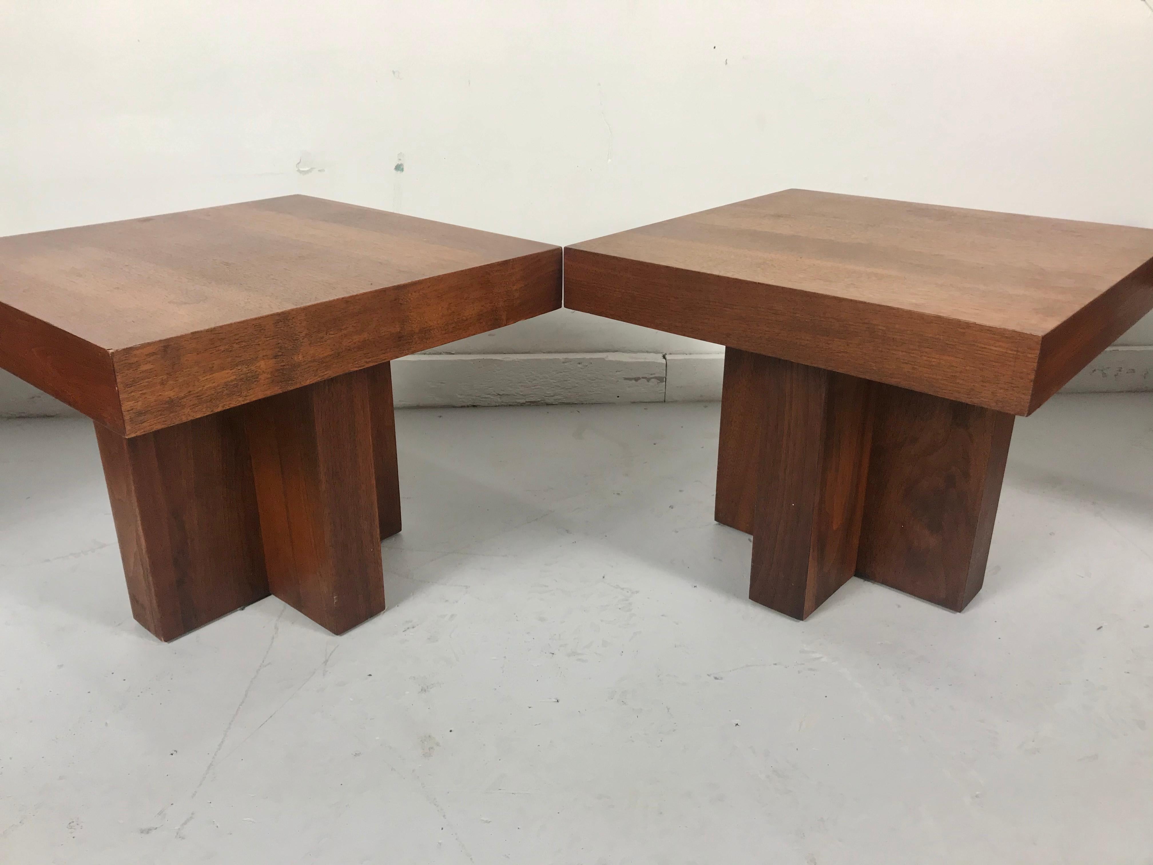 Milo Baughman Style 'Cruciform' End Tables, Architectural Modernist Design 1