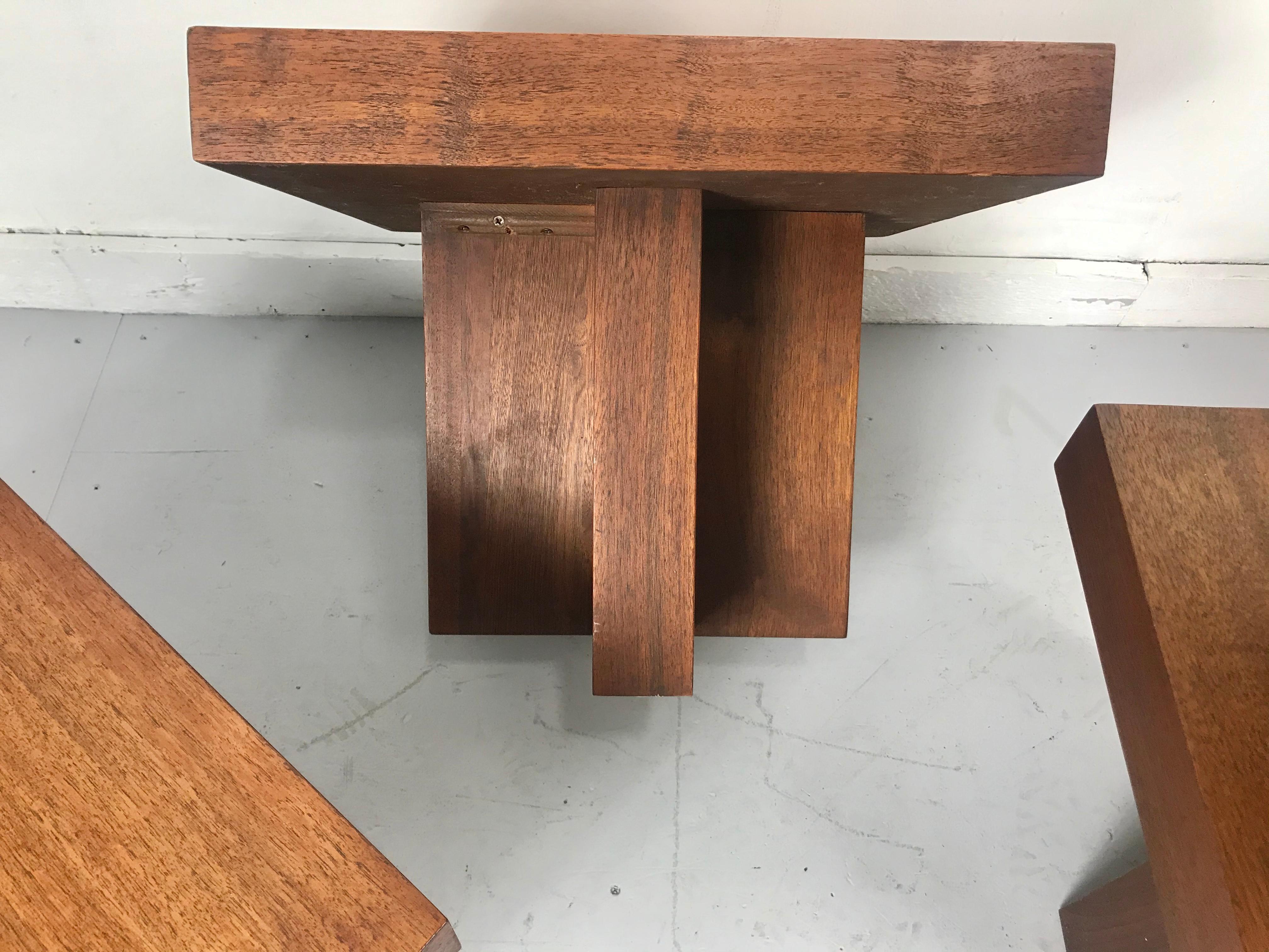 Milo Baughman Style 'Cruciform' End Tables, Architectural Modernist Design 2