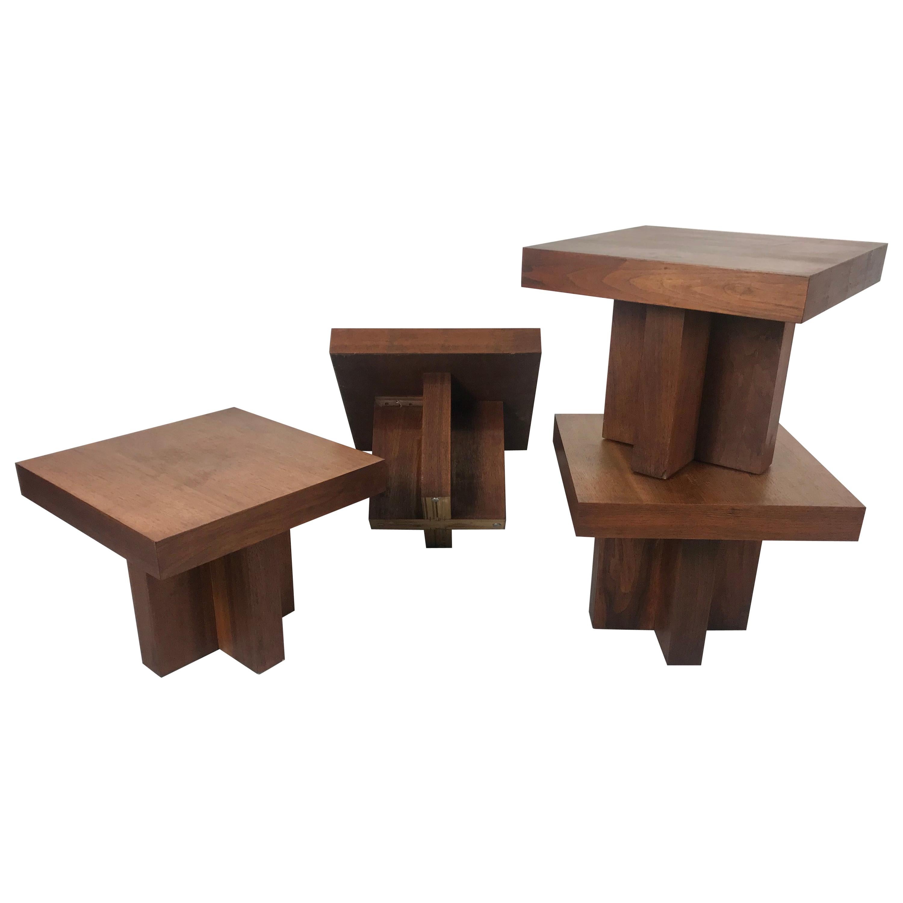 Milo Baughman Style 'Cruciform' End Tables, Architectural Modernist Design