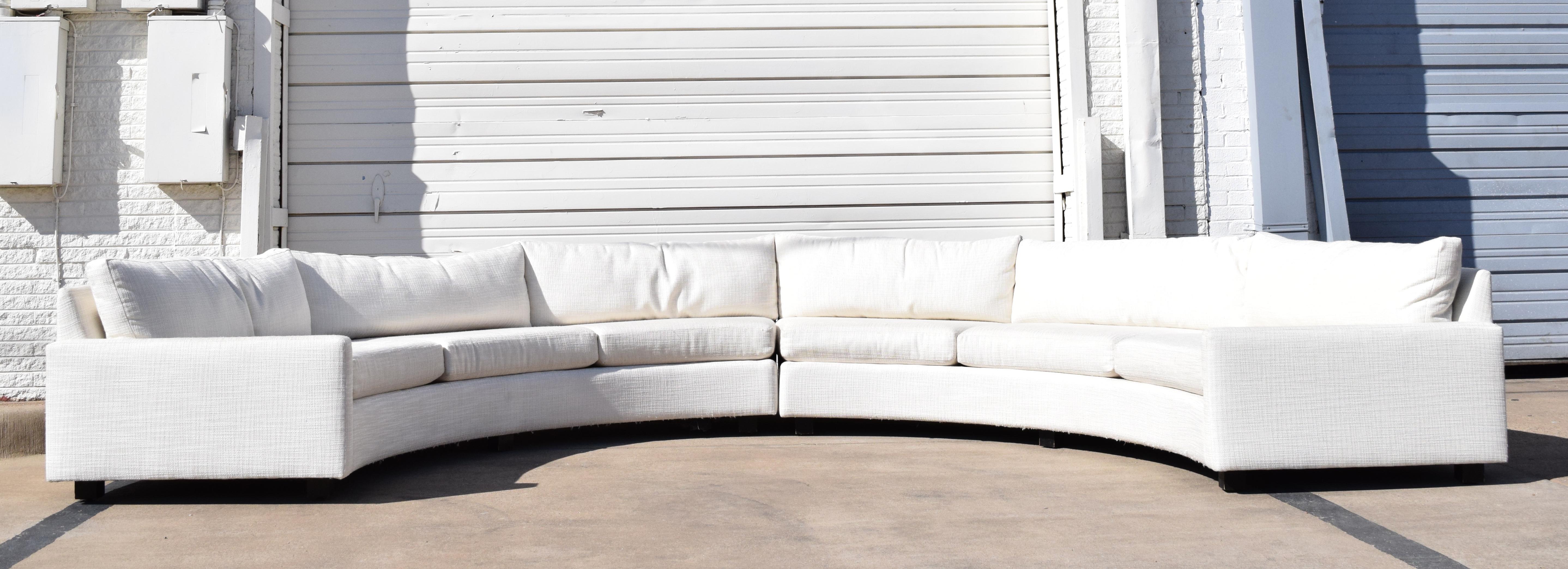 Milo Baughman Curved Sectional in White Woven Fabric 5