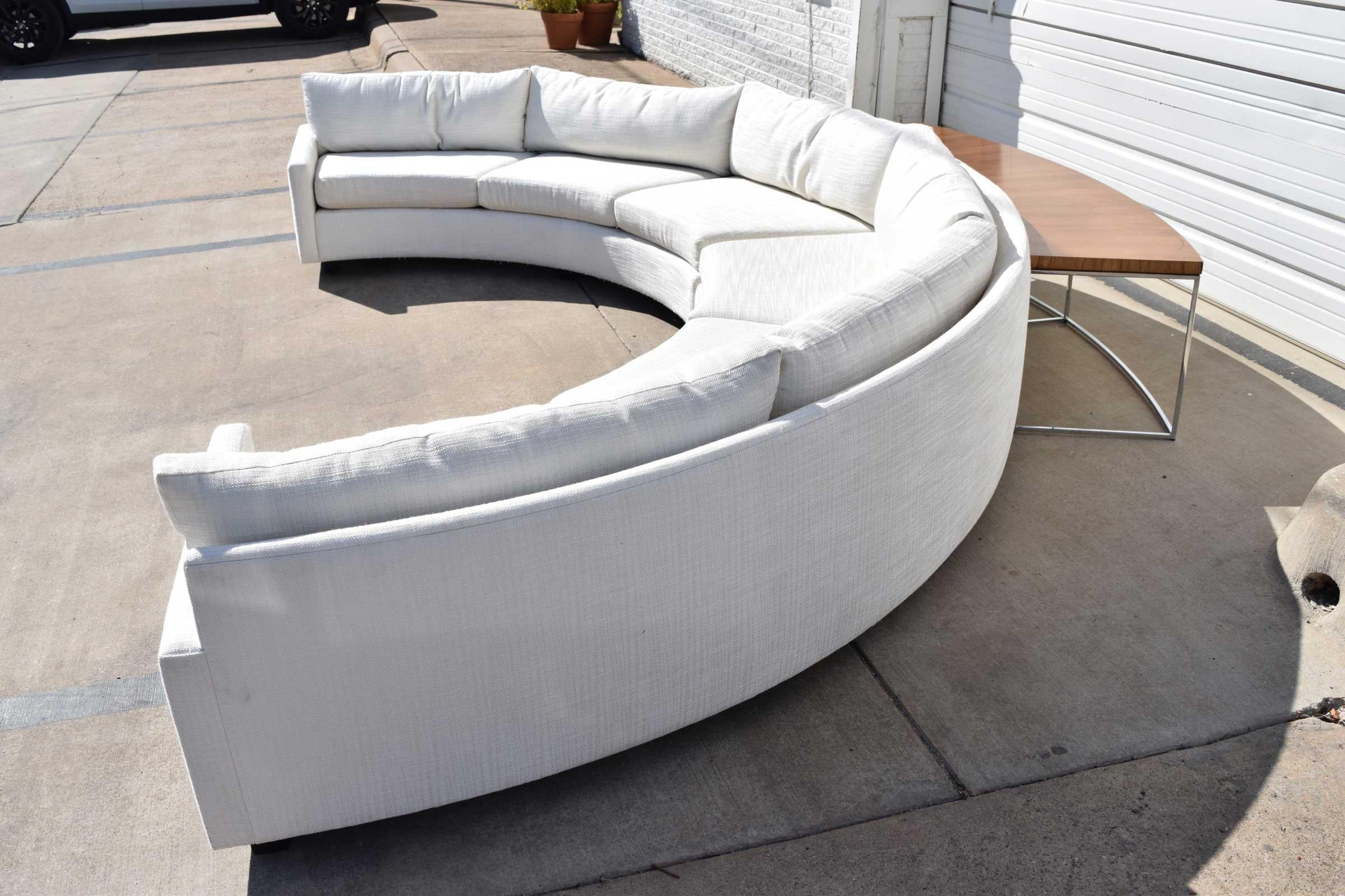 American Milo Baughman Curved Sectional in White Woven Fabric