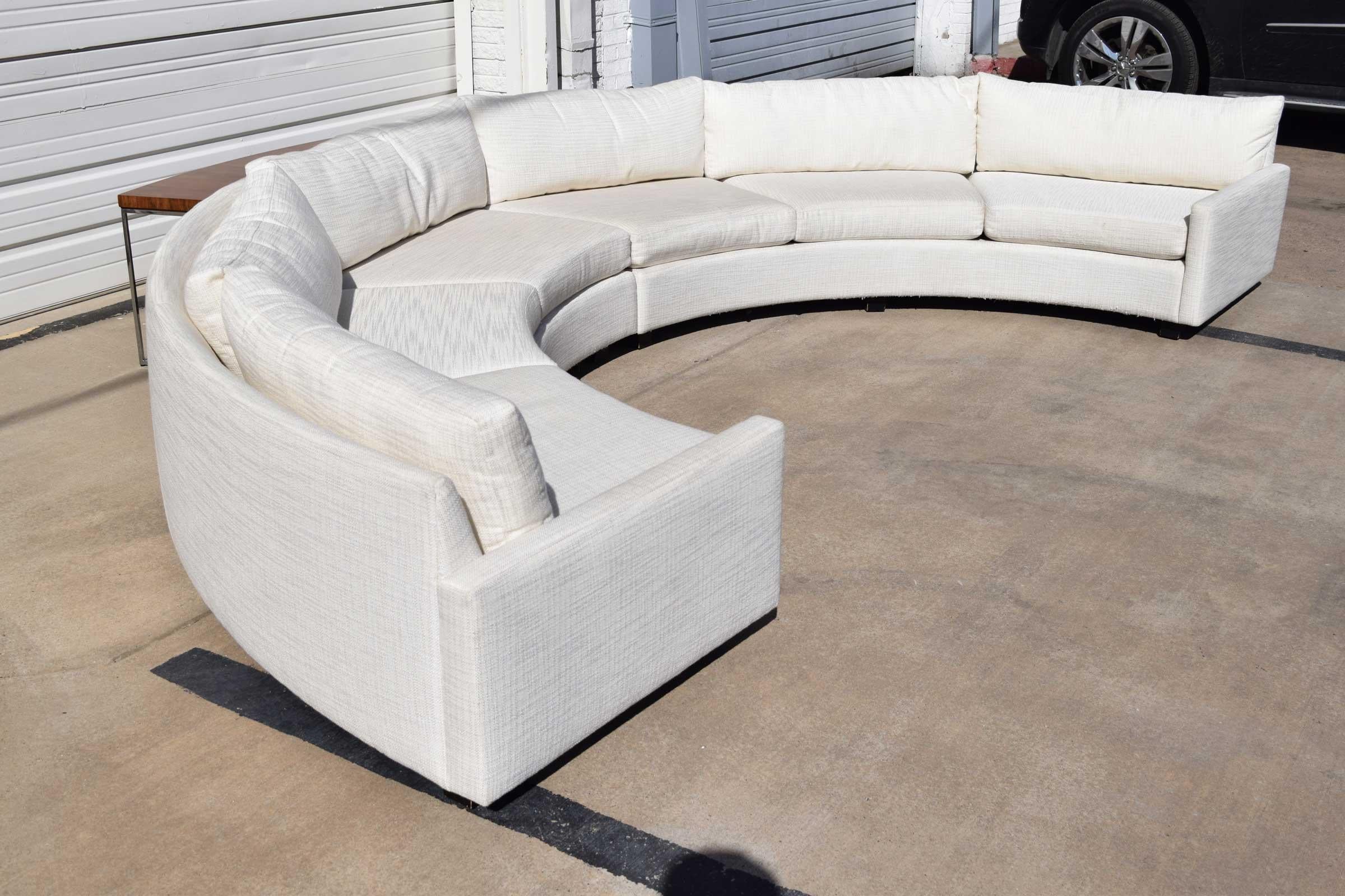 Metal Milo Baughman Curved Sectional in White Woven Fabric